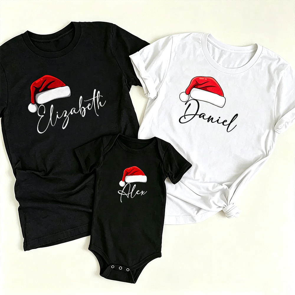 Santa Hat Custom Name Family Matching T-shirt Outfits