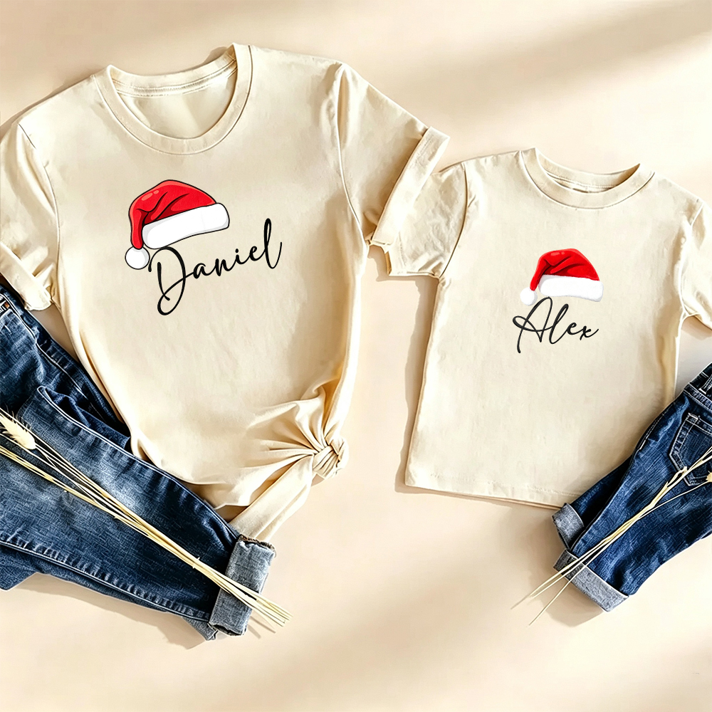 Santa Hat Custom Name Family Matching T-shirt Outfits