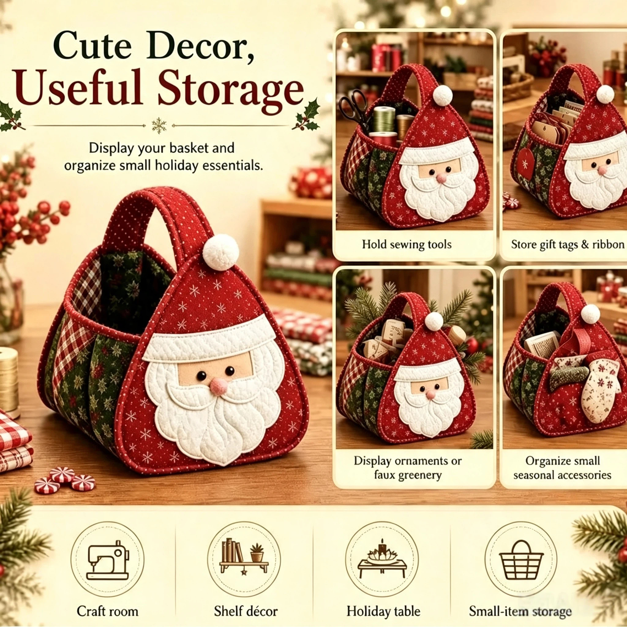 Santa Fabric Basket DIY Sewing Kit | Christmas Santa Handmade Storage Basket Craft Kit