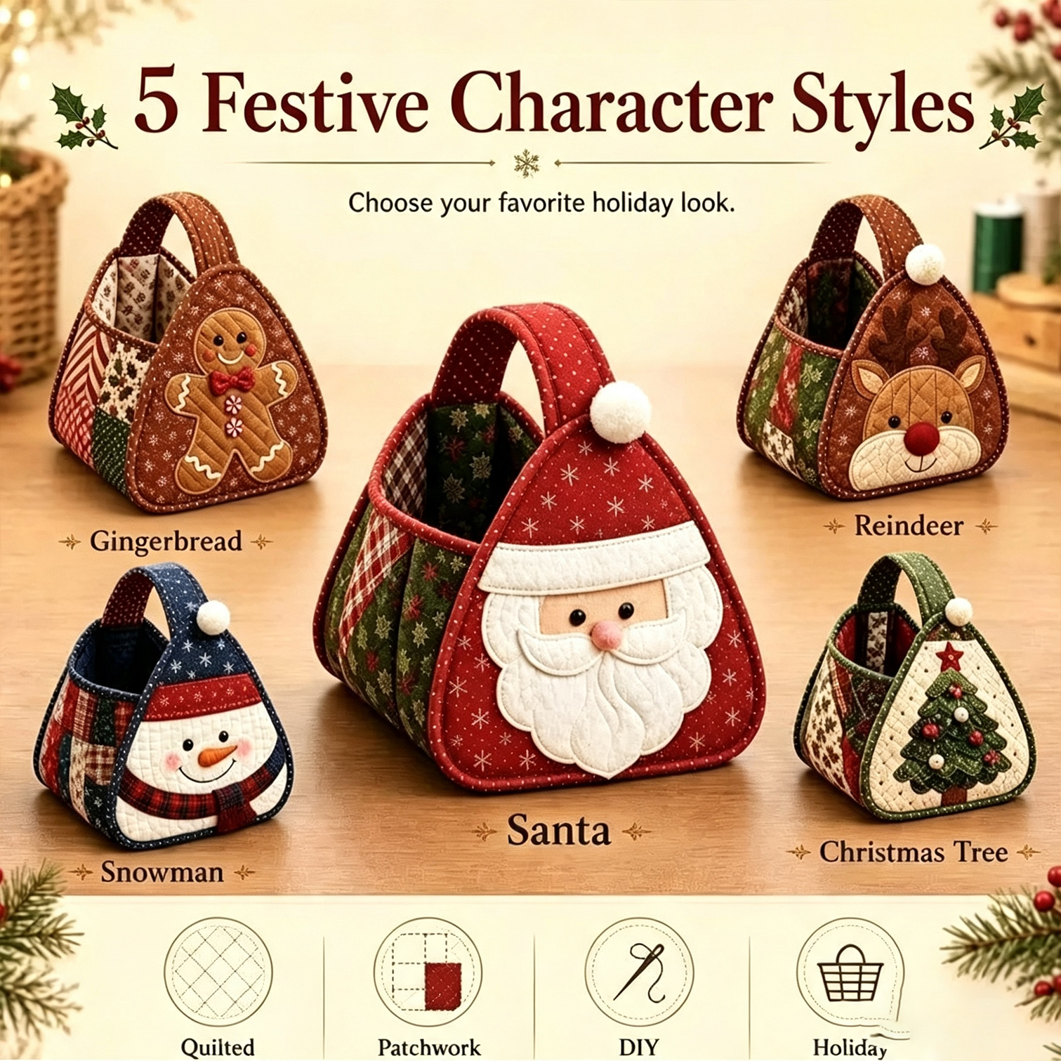Santa Fabric Basket DIY Sewing Kit | Christmas Santa Handmade Storage Basket Craft Kit