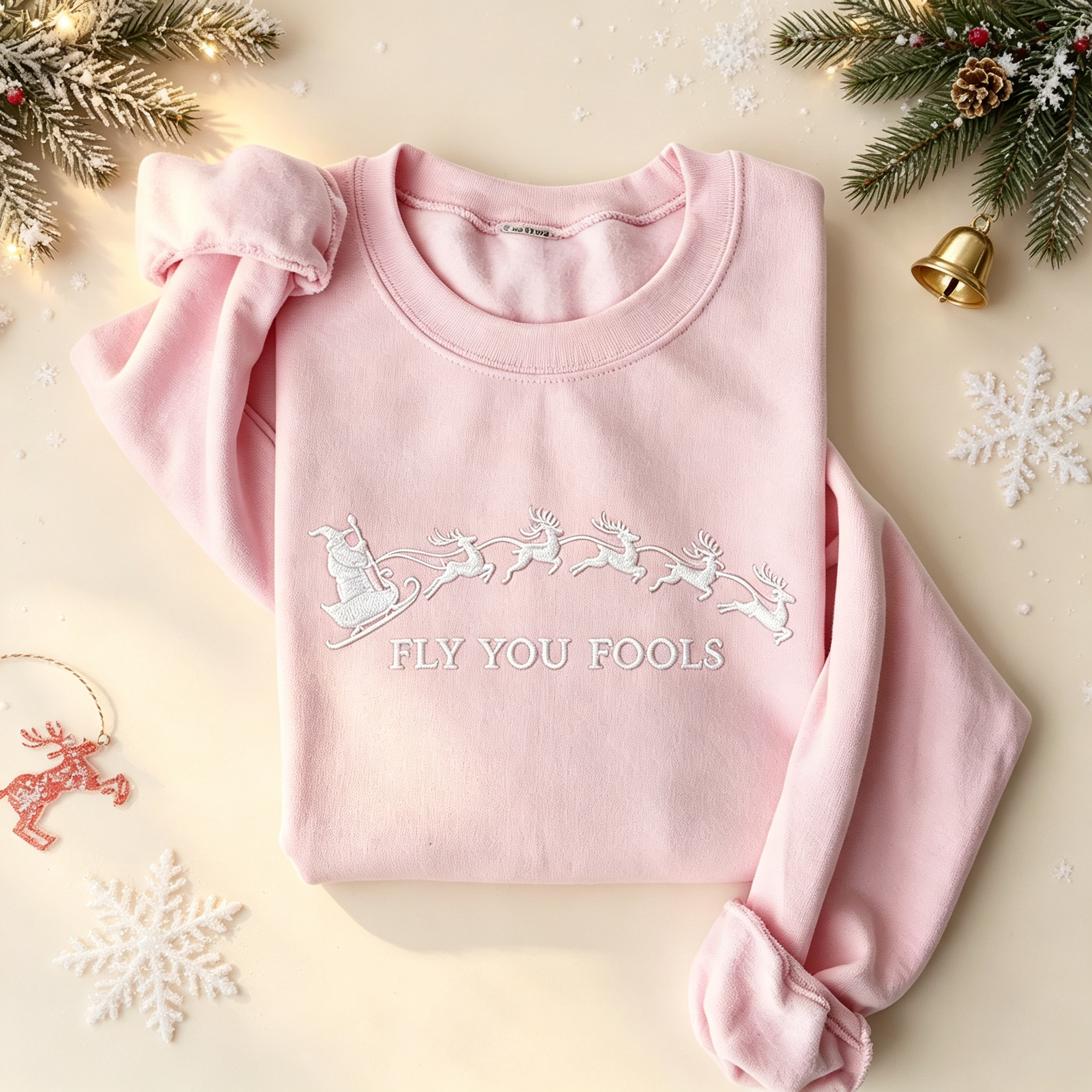 Santa Sleigh Reindeer Embroidered Sweatshirt