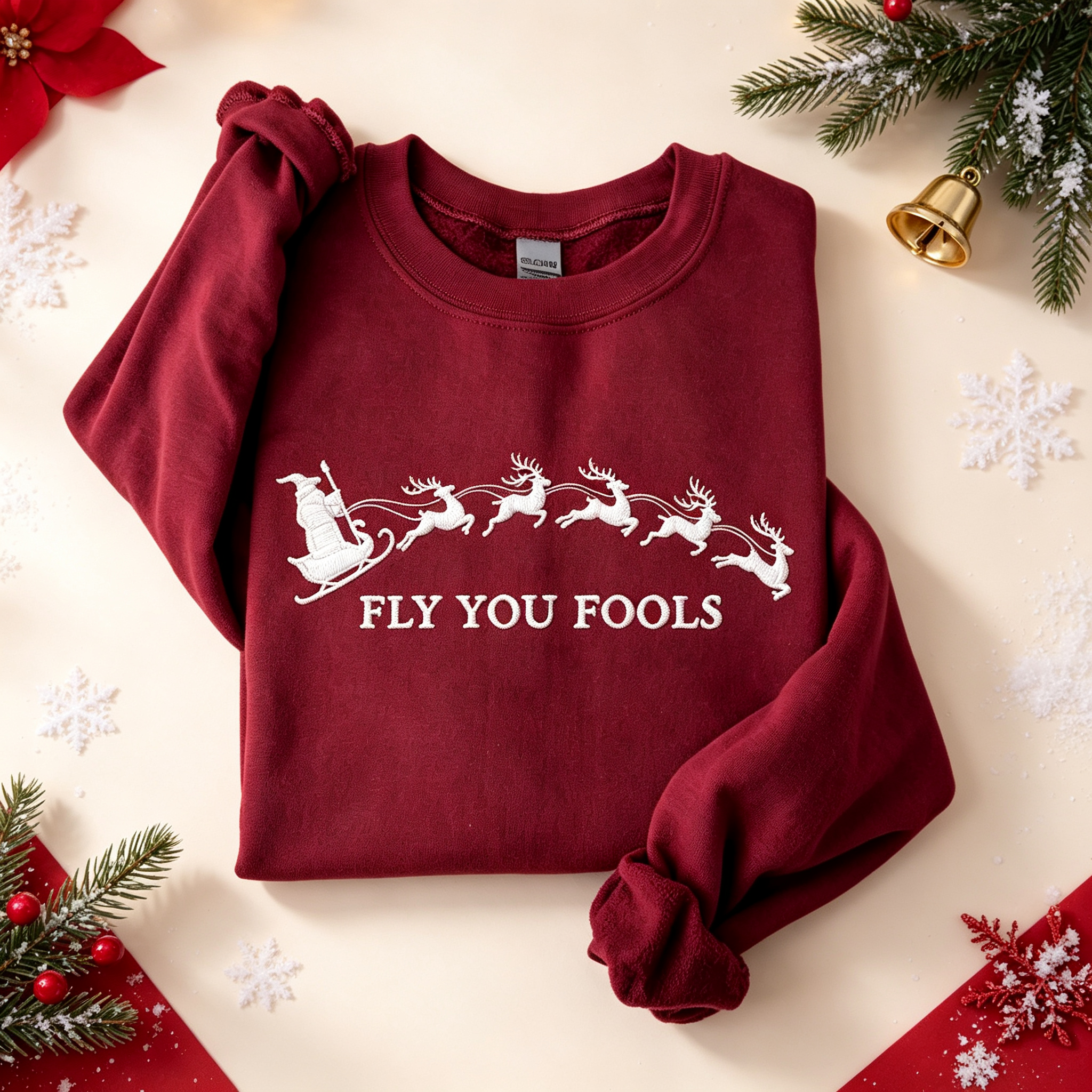 Santa Sleigh Reindeer Embroidered Sweatshirt