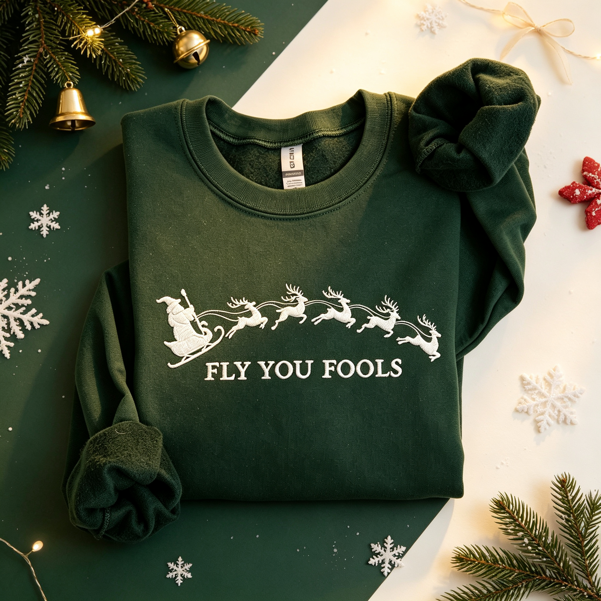 Santa Sleigh Reindeer Embroidered Sweatshirt