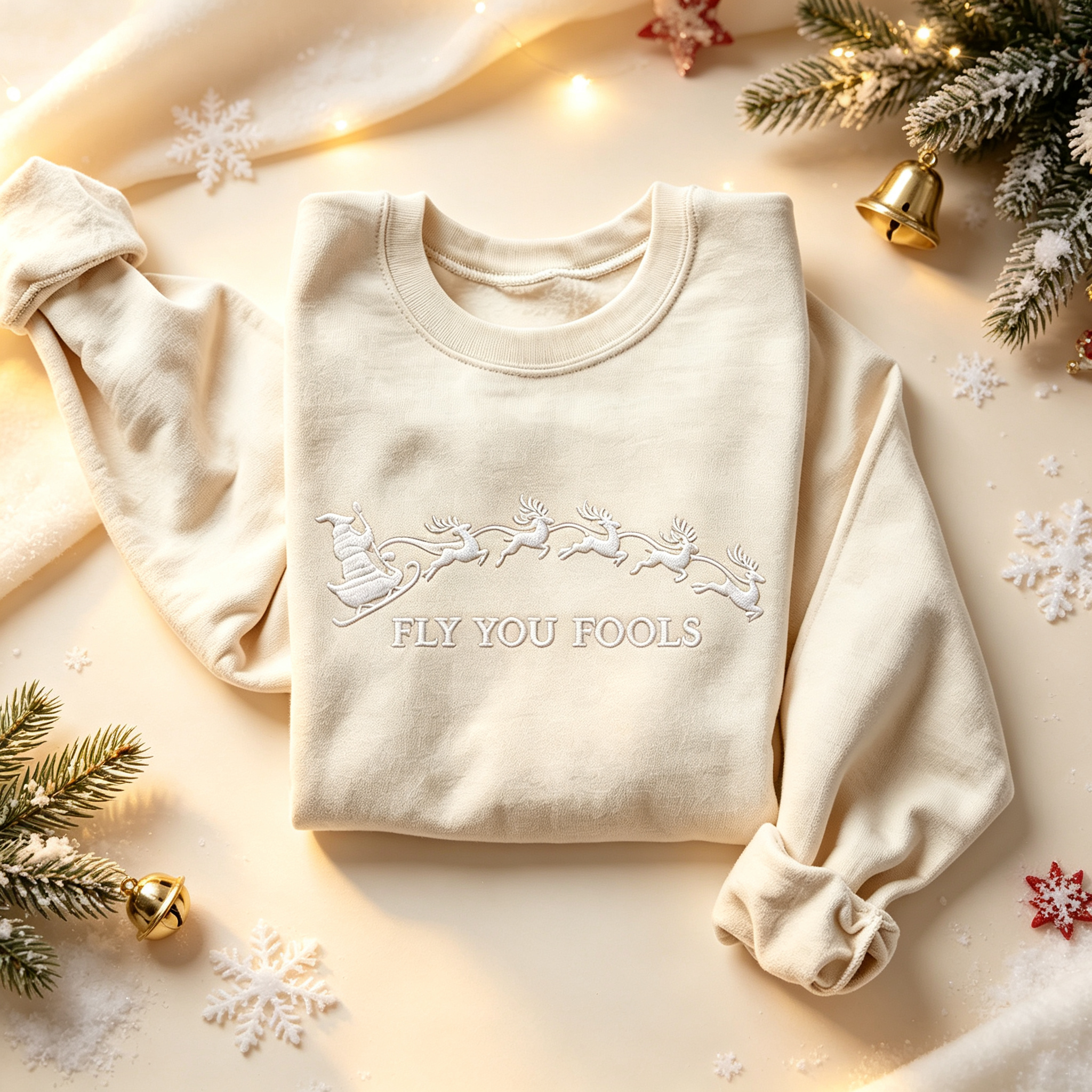 Santa Sleigh Reindeer Embroidered Sweatshirt