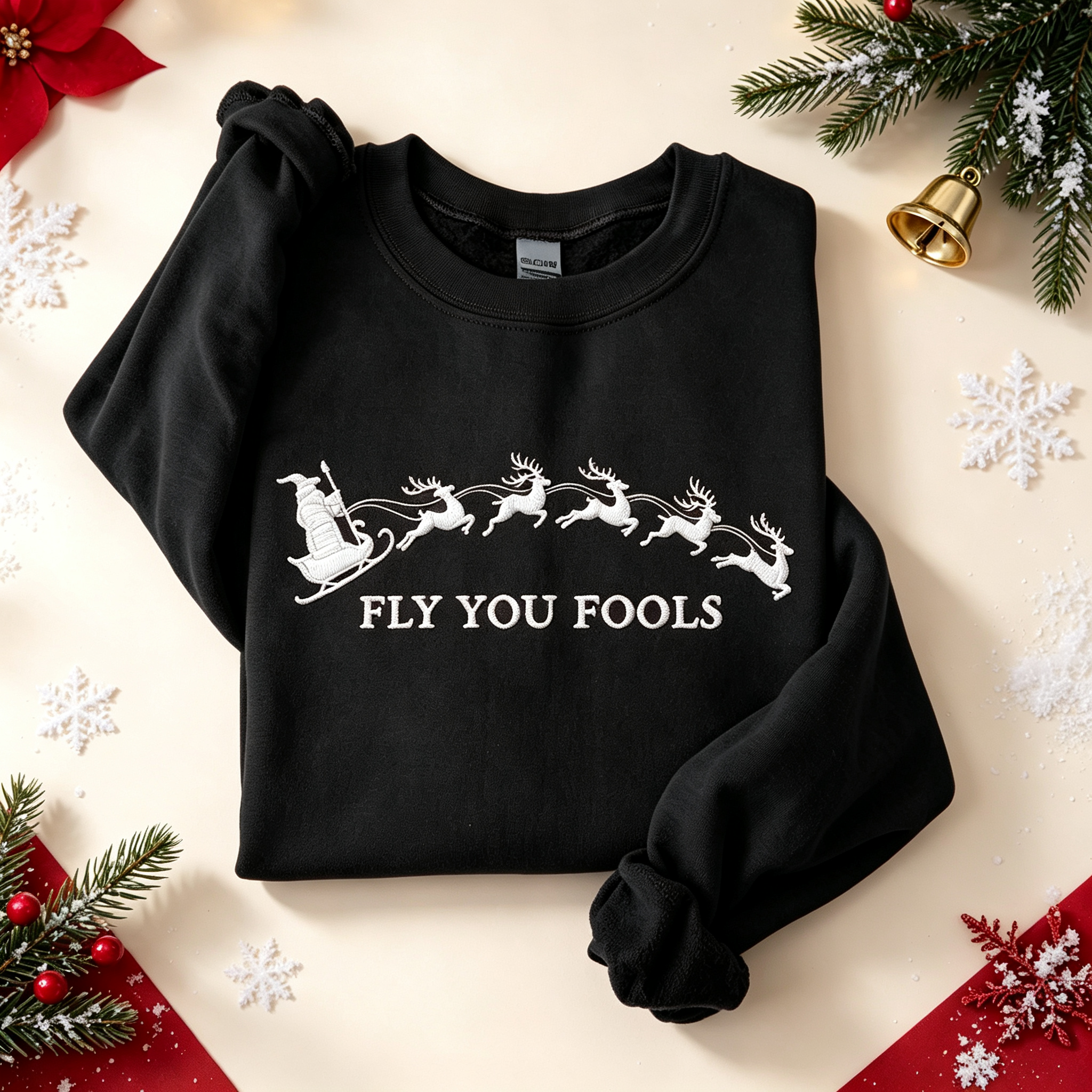 Santa Sleigh Reindeer Embroidered Sweatshirt