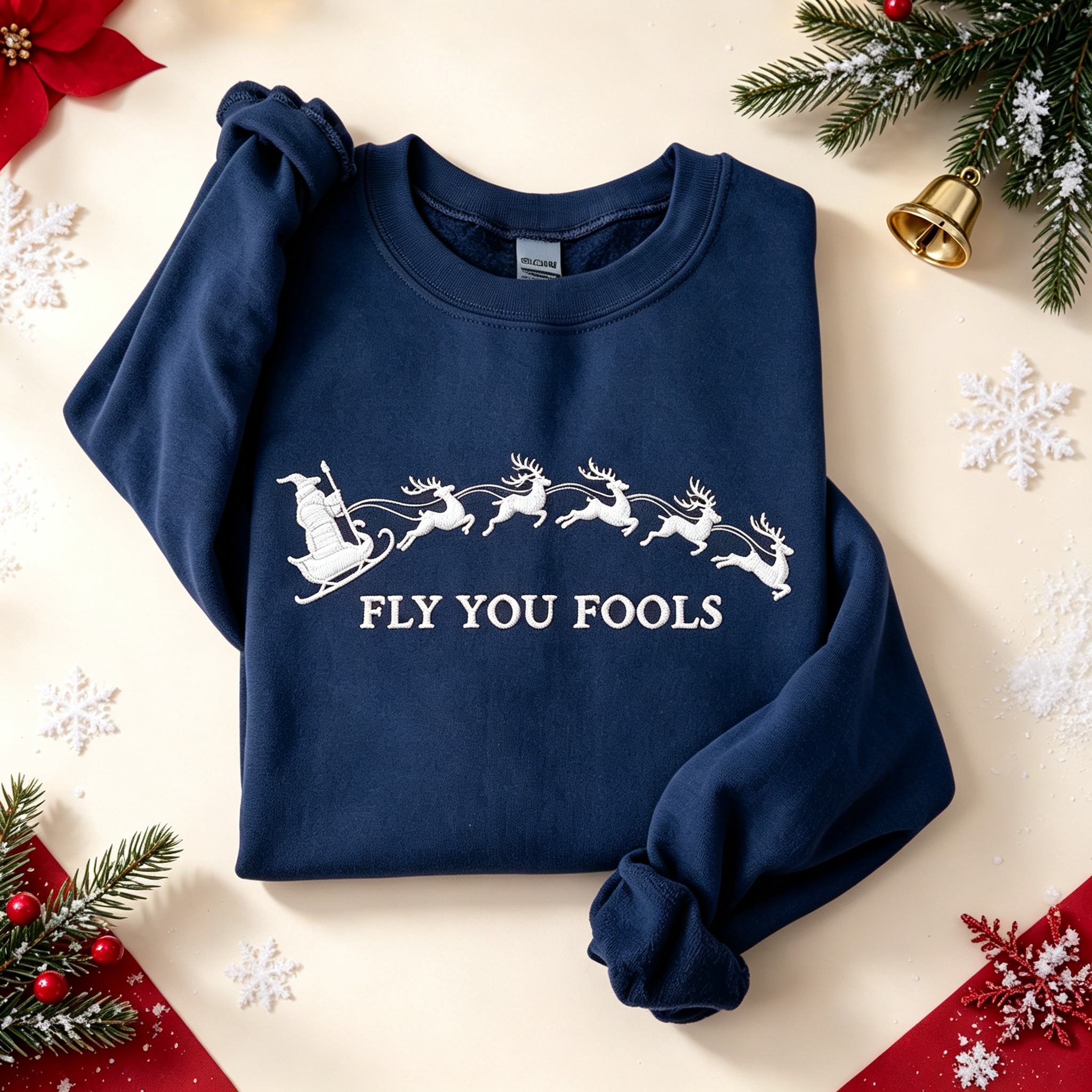 Santa Sleigh Reindeer Embroidered Sweatshirt