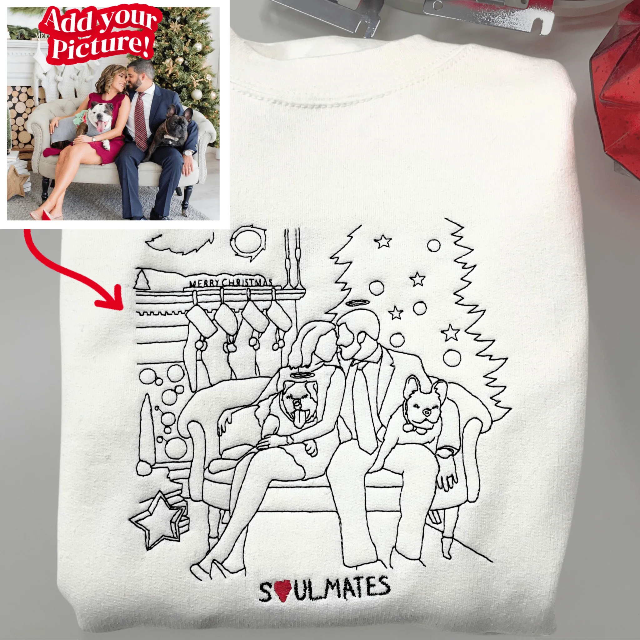 Custom Photo Line Art Embroidered Sweatshirt
