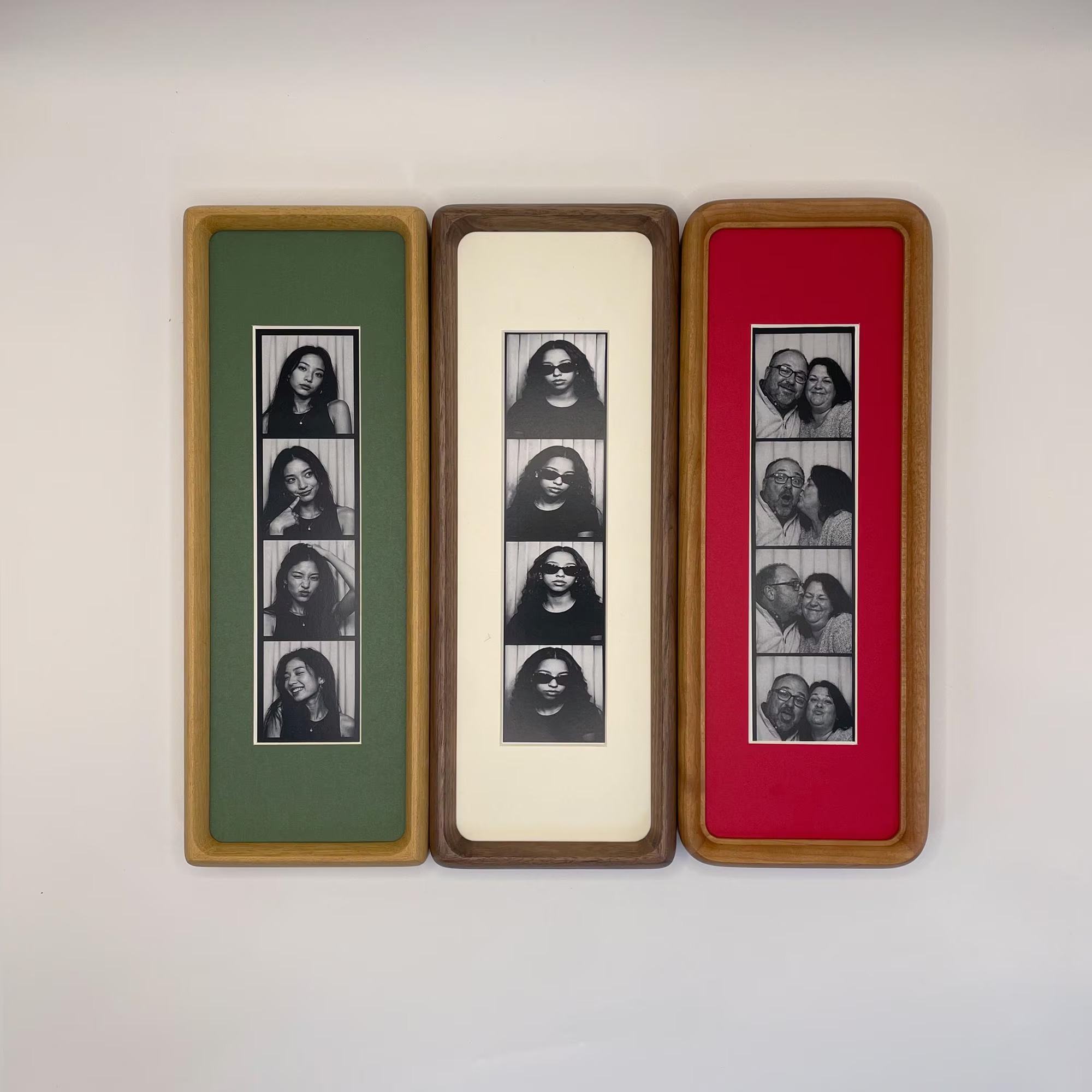 Vintage Dark Solid Wood Photo Booth Frame: Elongated Picture Frame with Colored Mount, Photo Strip Frame for Tabletop