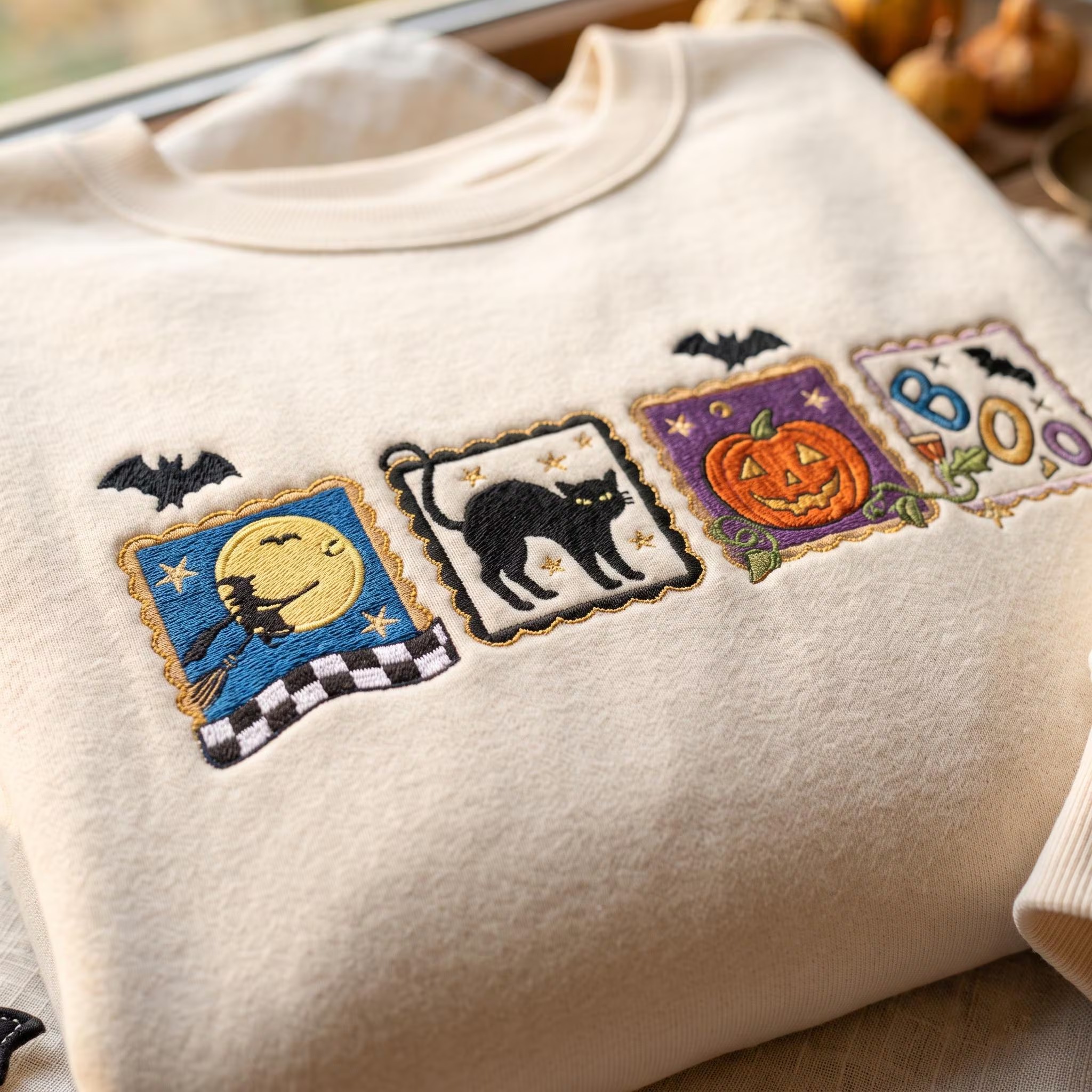 Vintage Halloween Postage Stamp Embroidery Cute Fall sweatshirt