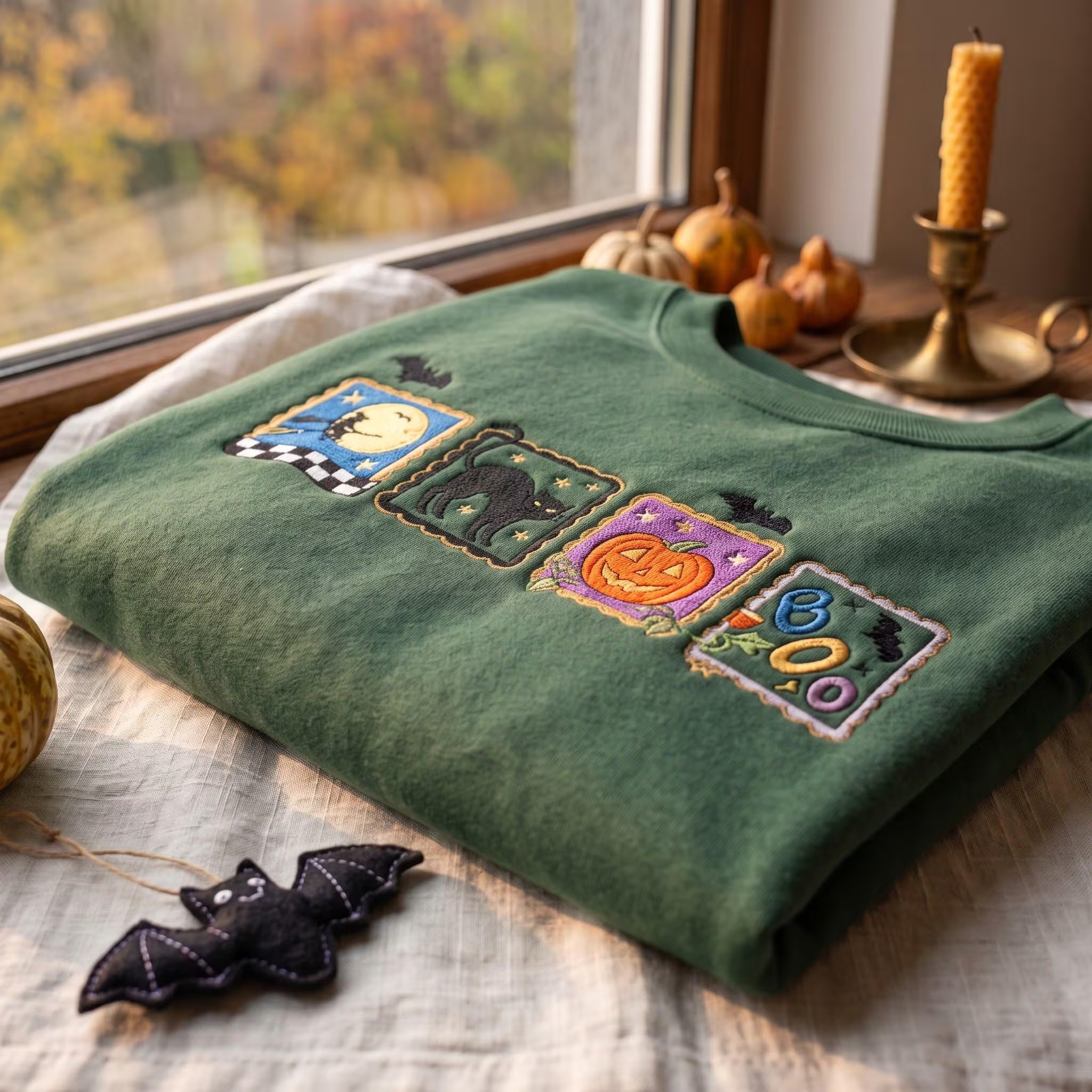 Vintage Halloween Postage Stamp Embroidery Cute Fall sweatshirt
