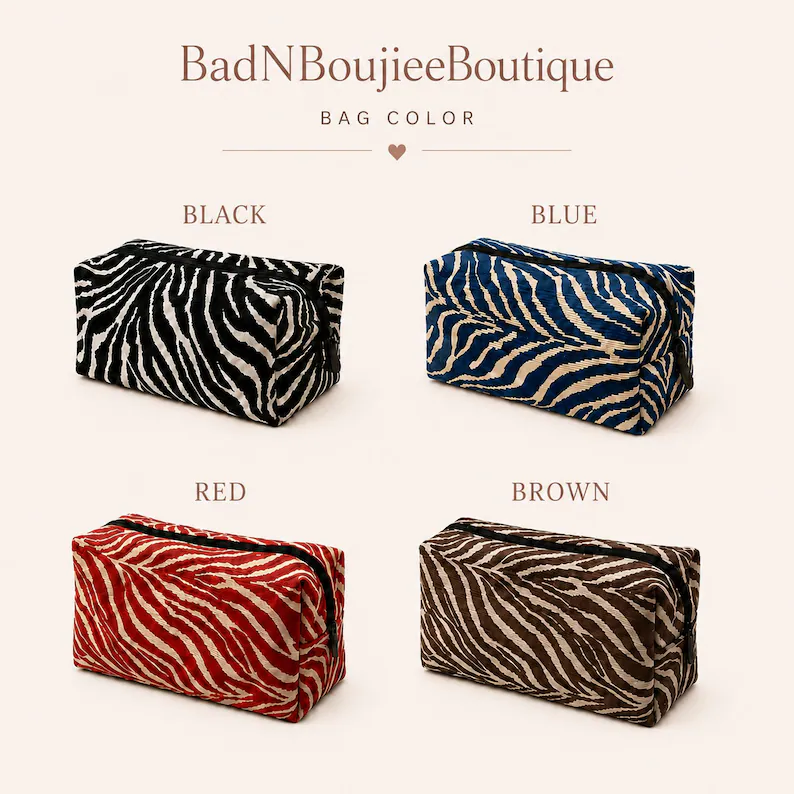 Custom Zebra Makeup Bag Embroidered