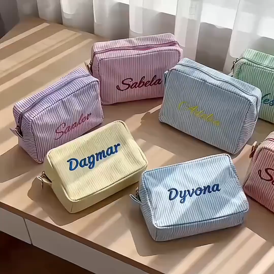 Monogrammed Seersucker Toiletry Bag