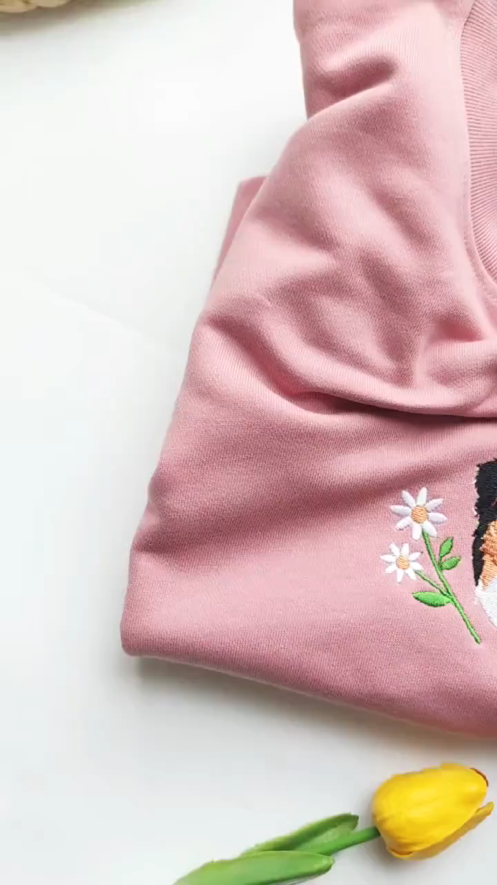Custom Dog Face Flower Embroidered Sweatshirt