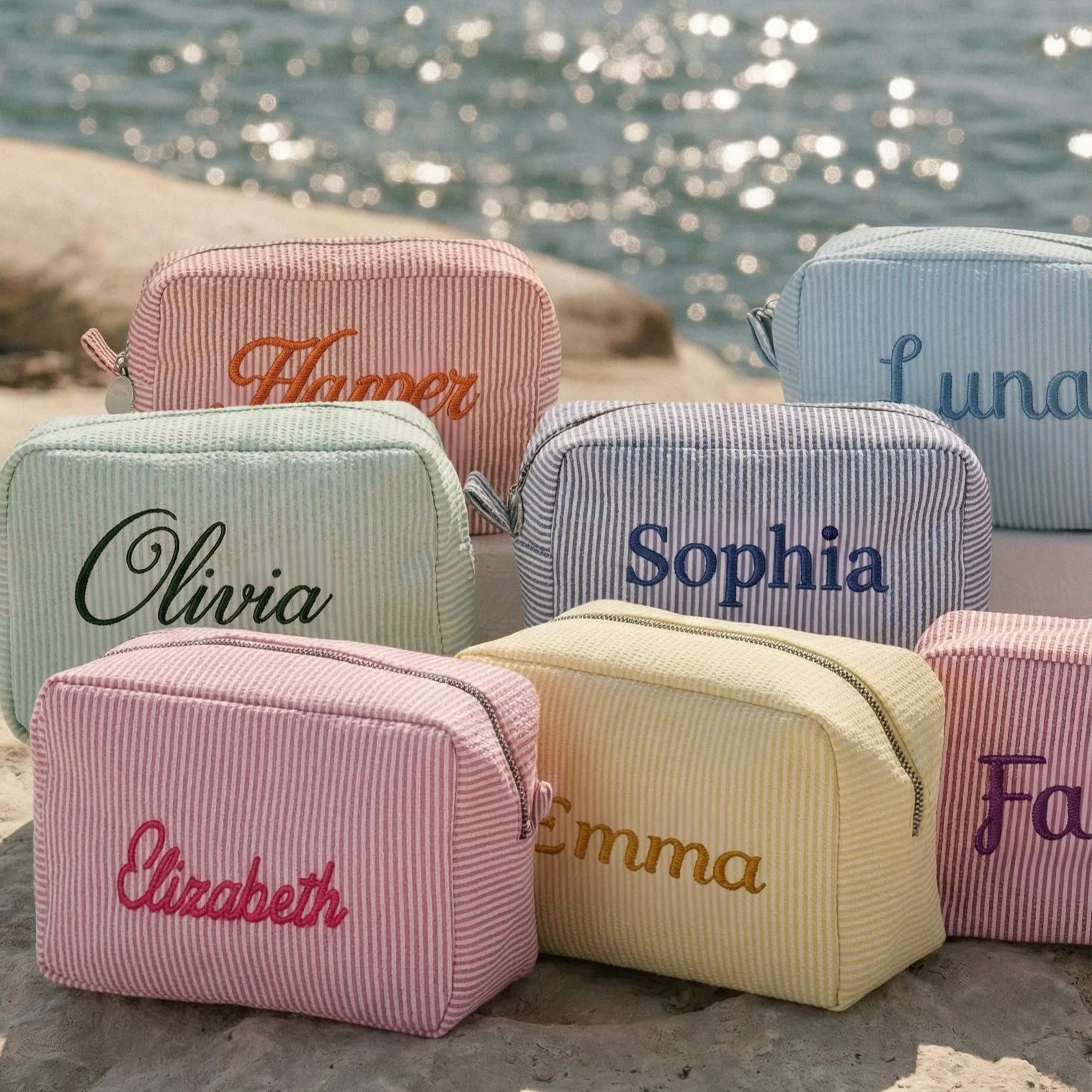 Monogrammed Seersucker Toiletry Bag
