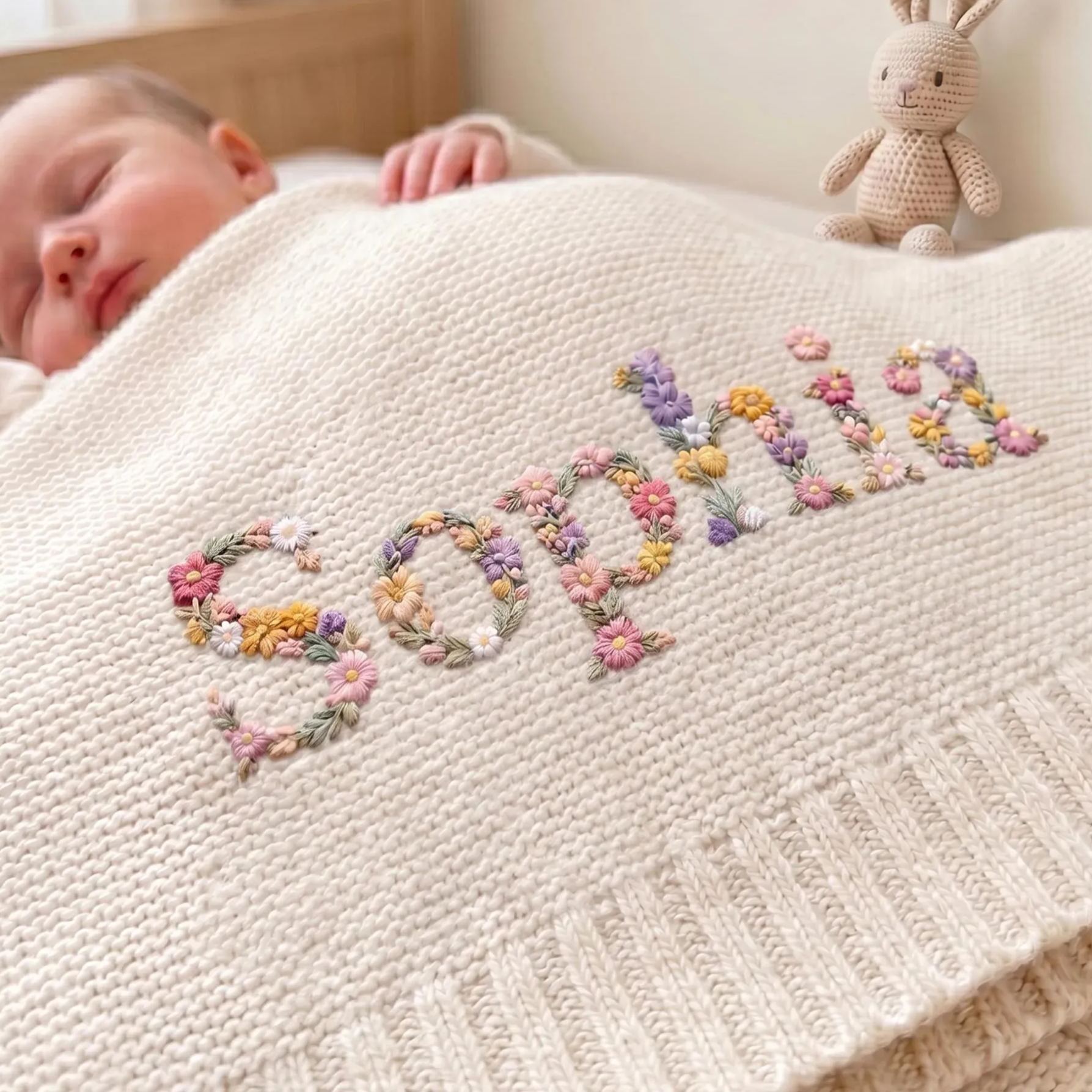 Custom Floral Baby Name Blanket