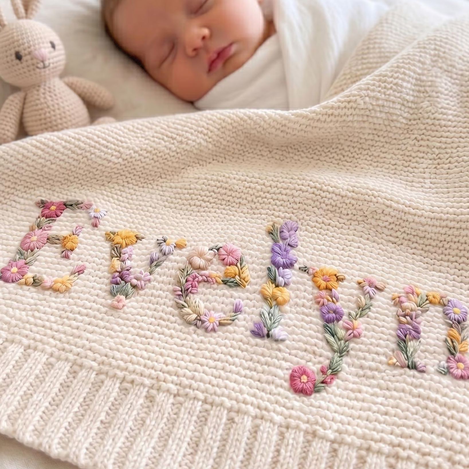 Custom Floral Baby Name Blanket