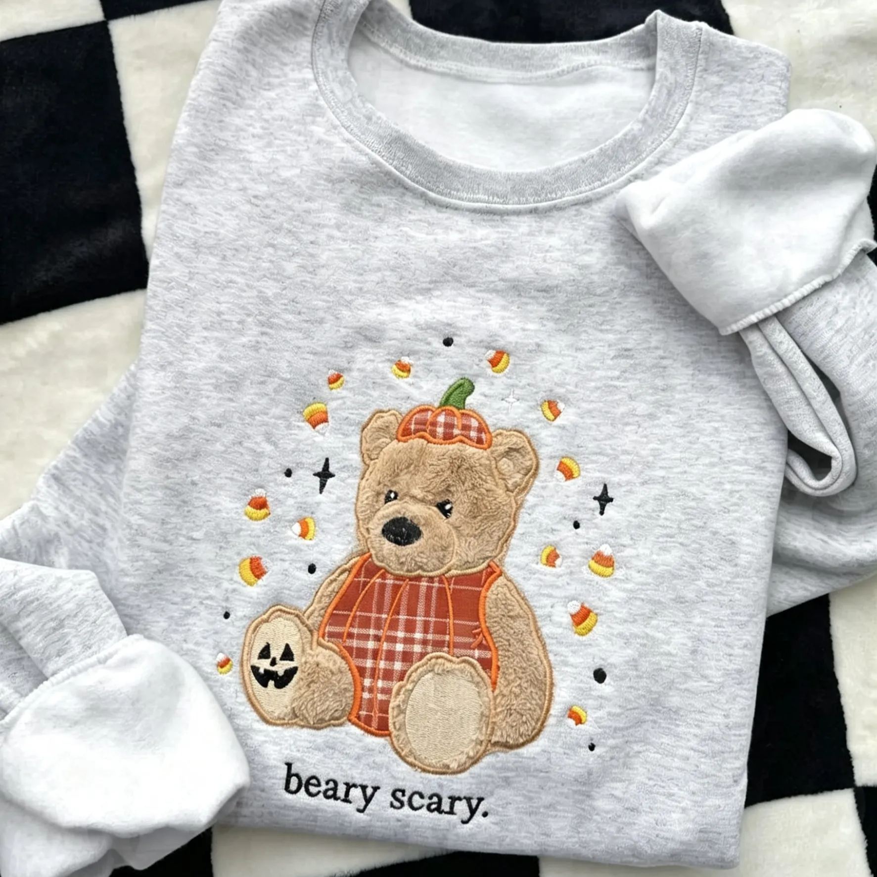 Beary Scary Embroidered Sweatshirt, Pumpkin Bear