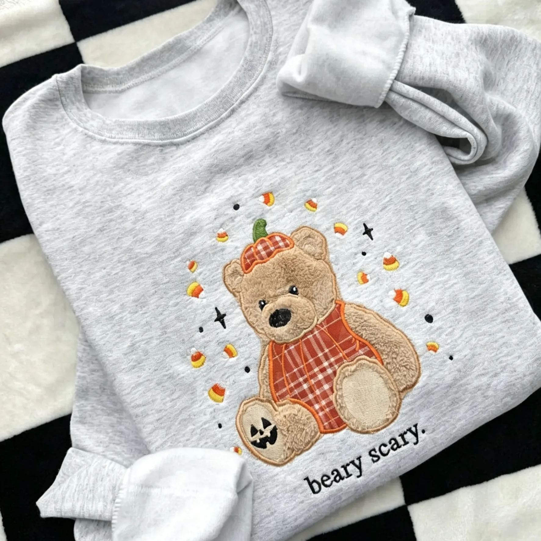 Beary Scary Embroidered Sweatshirt, Pumpkin Bear