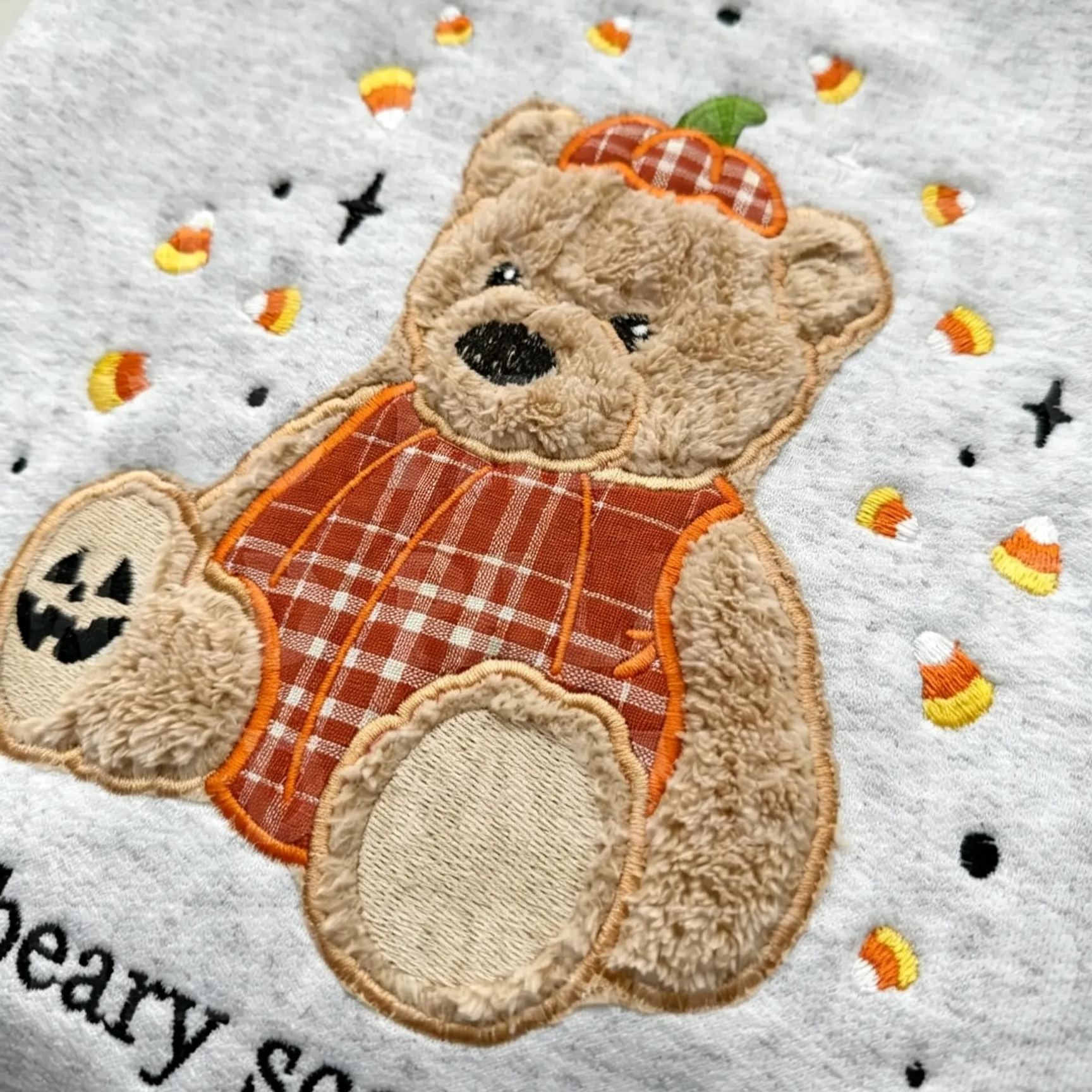 Beary Scary Embroidered Sweatshirt, Pumpkin Bear