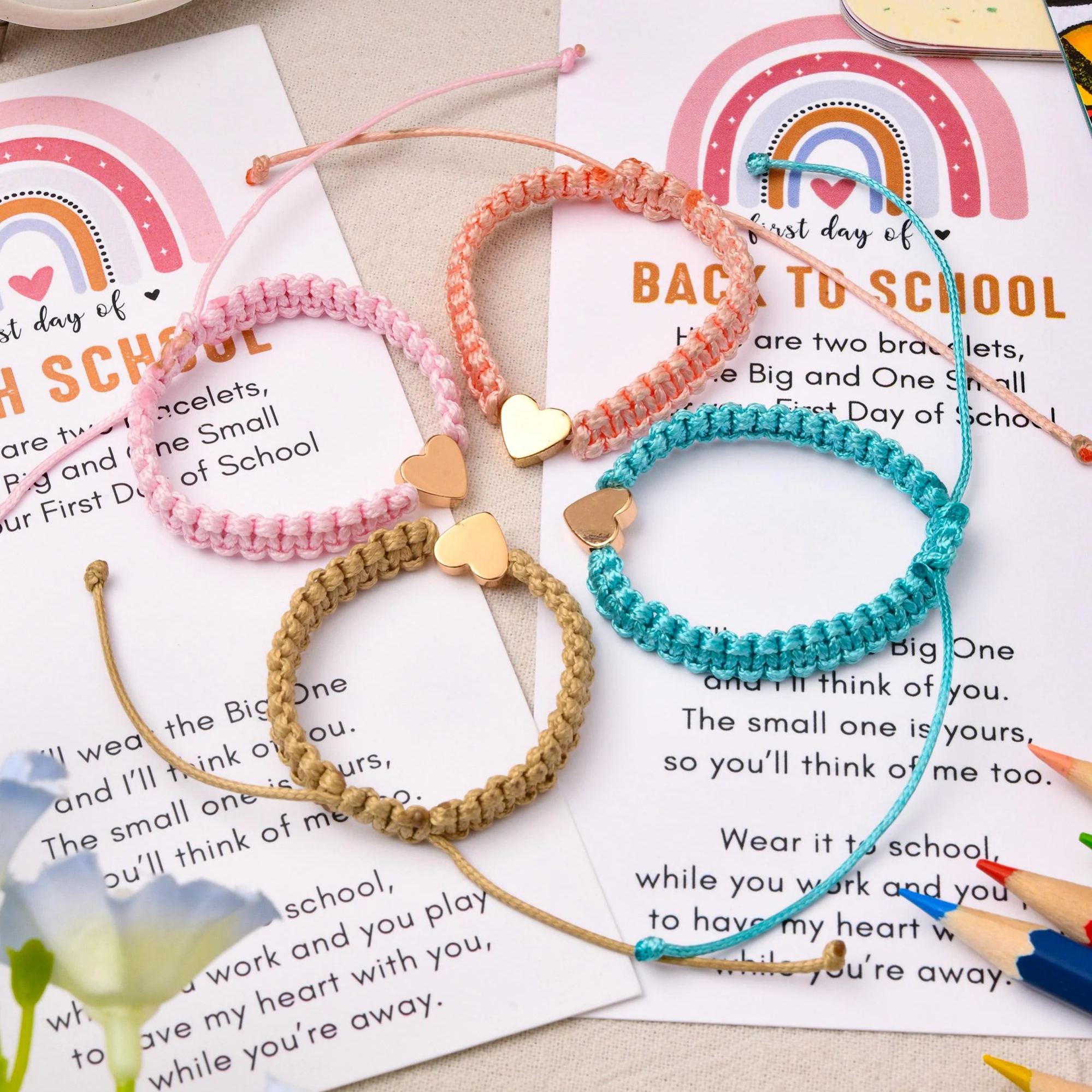 Back to school heart woven bracelet set