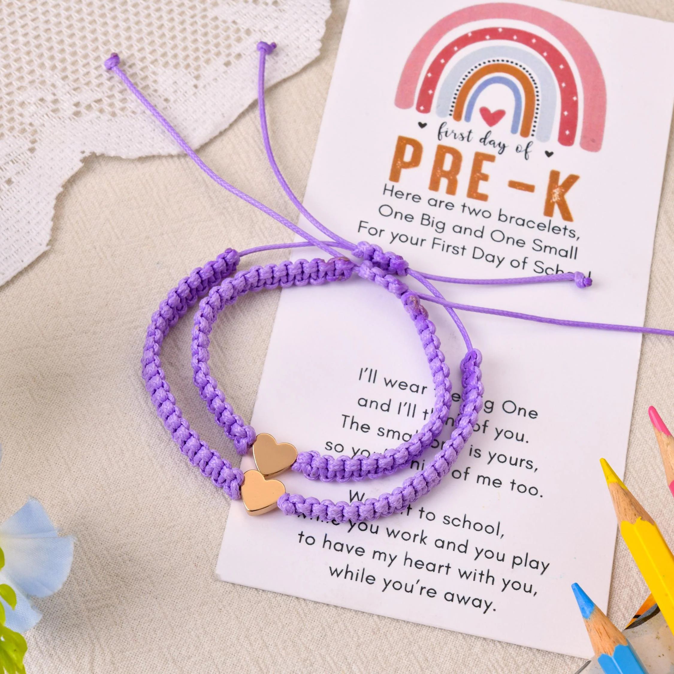 Back to school heart woven bracelet set