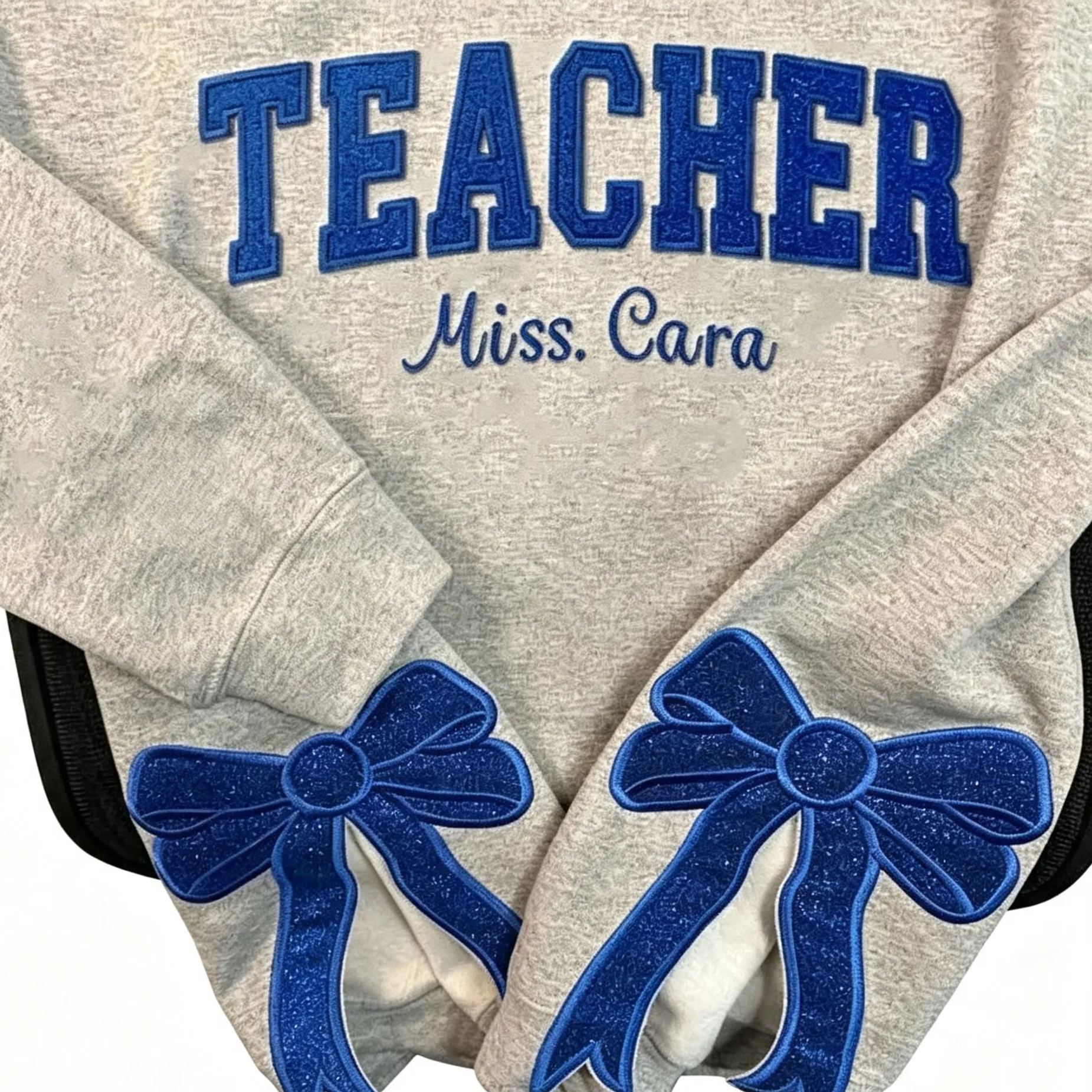 Custom Teacher Glitter Embroidered T‑Shirt, Personalized Name Tee