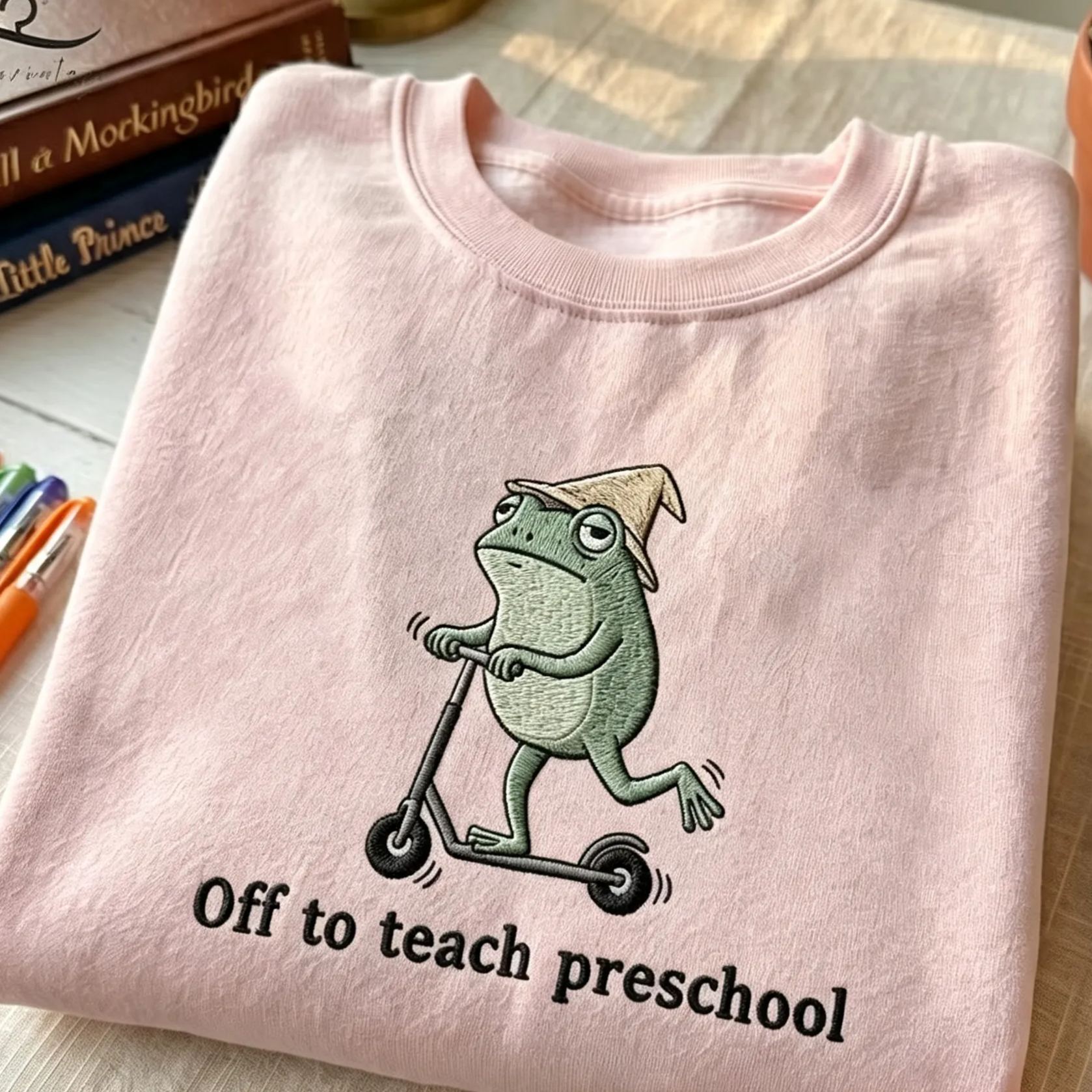 Off To Teach Preschool Frog Embroidered Sweatshirt