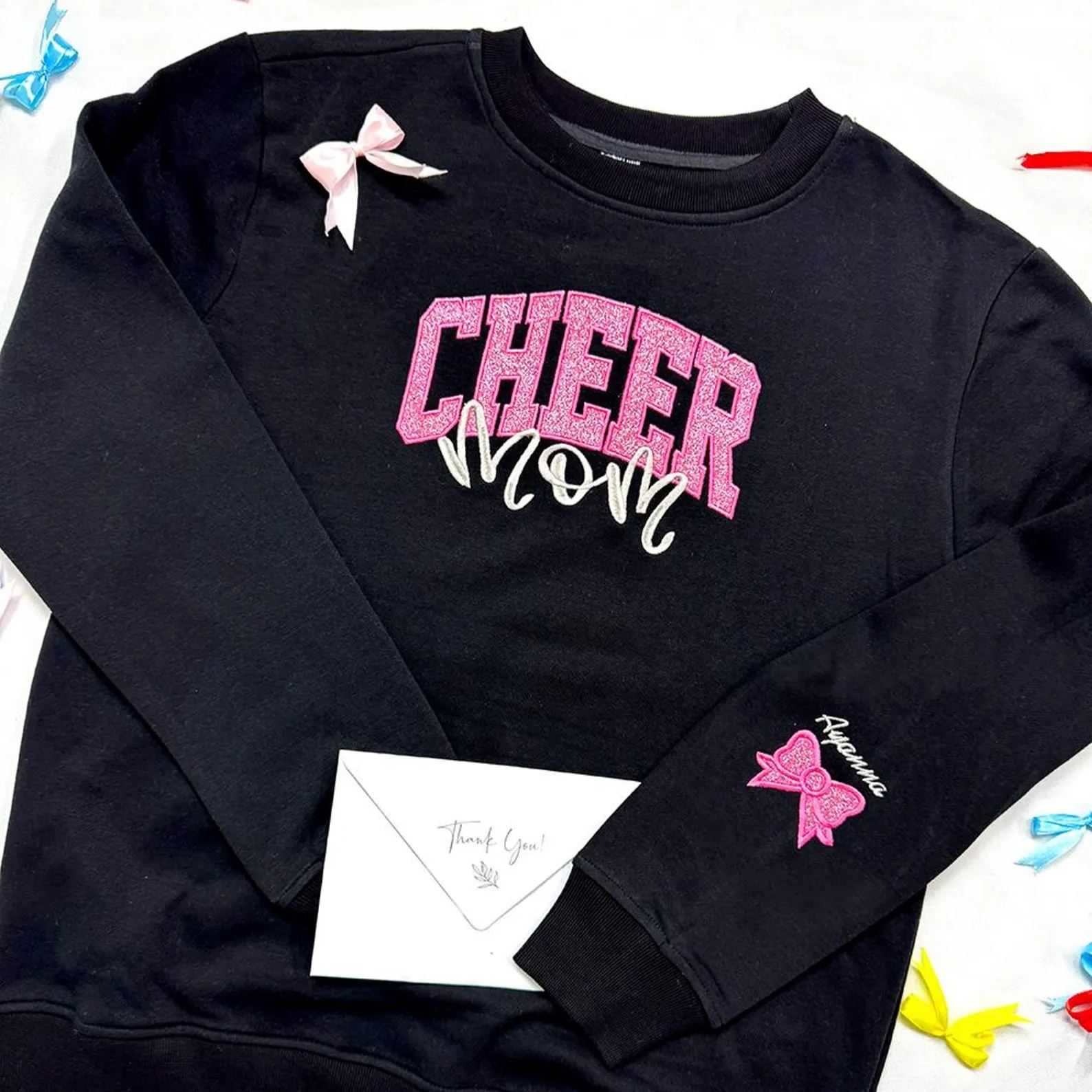 Custom Glitter Embroidered Cheer Mom Sweatshirt
