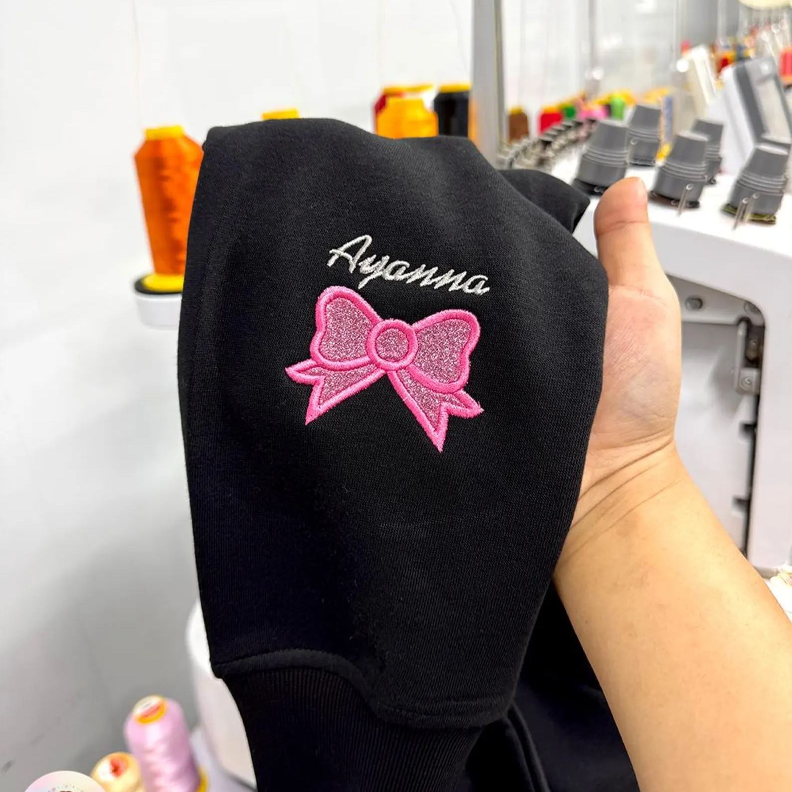 Custom Glitter Embroidered Cheer Mom Sweatshirt