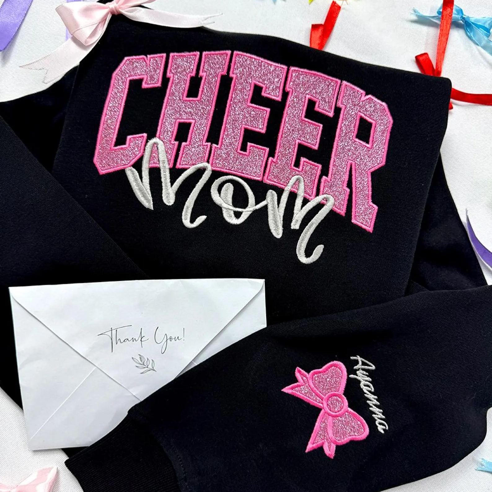 Custom Glitter Embroidered Cheer Mom Sweatshirt