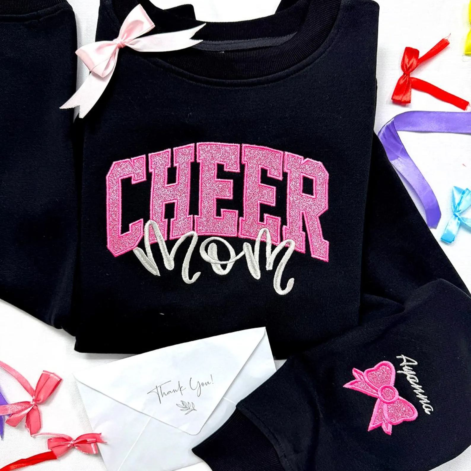 Custom Glitter Embroidered Cheer Mom Sweatshirt