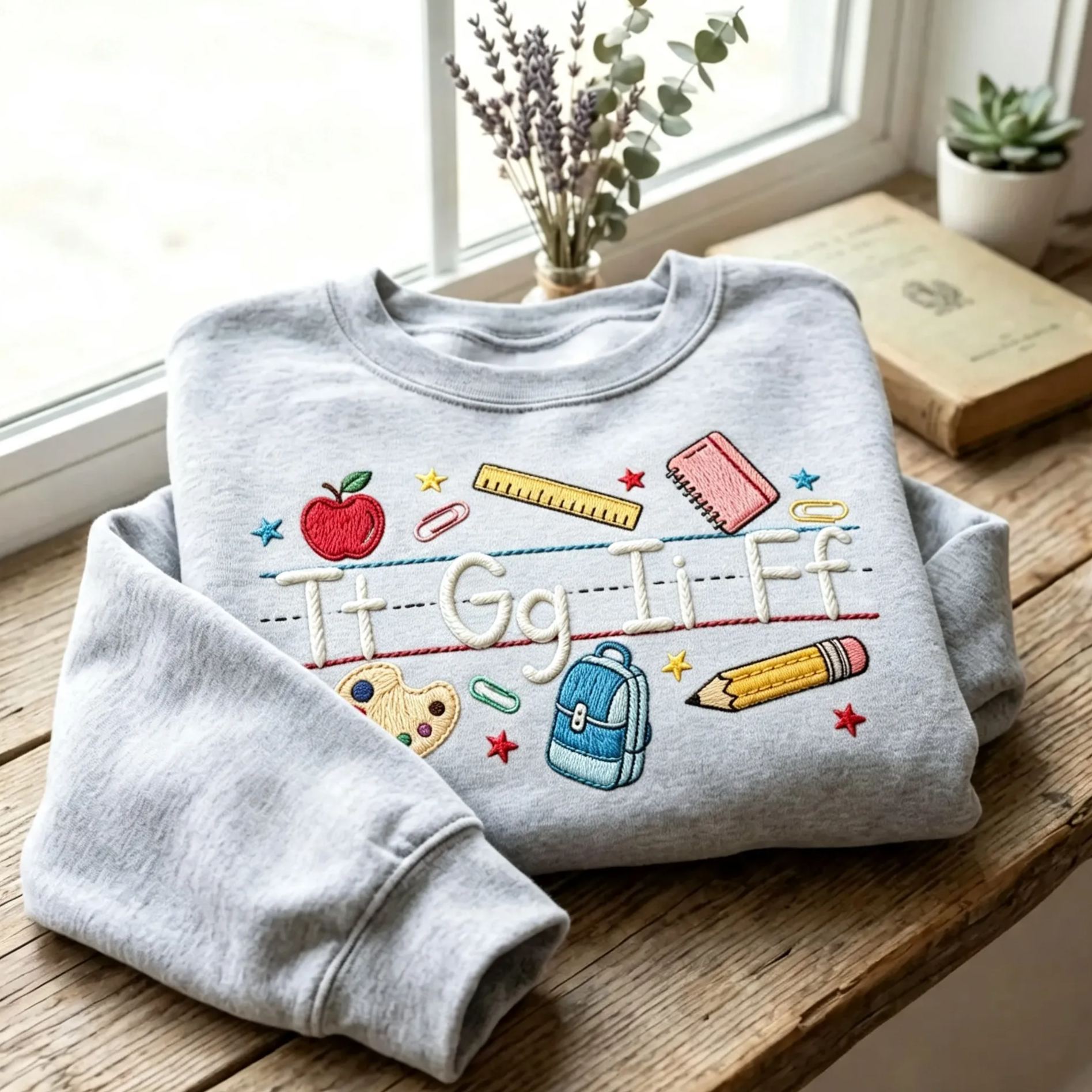 Alphabet School Supplies Embroidered Sweatshirt For Teachers