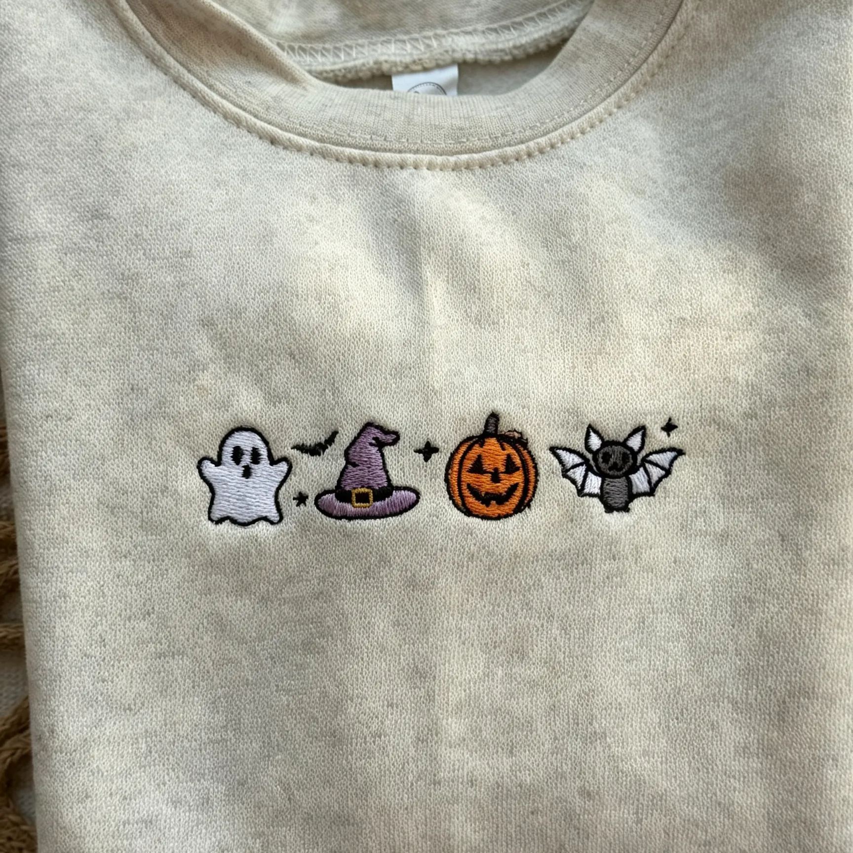 Soft Cotton Halloween Embroidery Crewneck