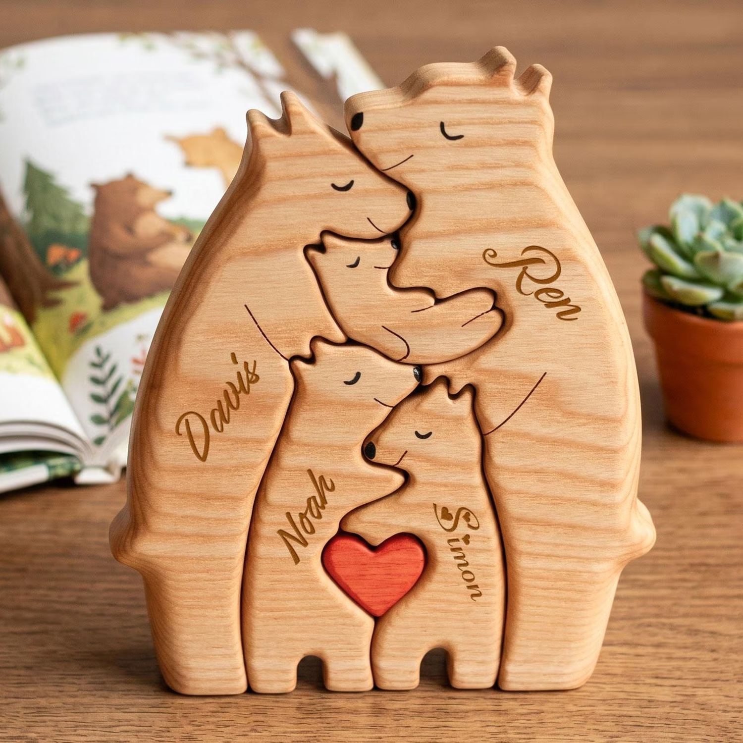 Personalized Wooden Bear Family Puzzle