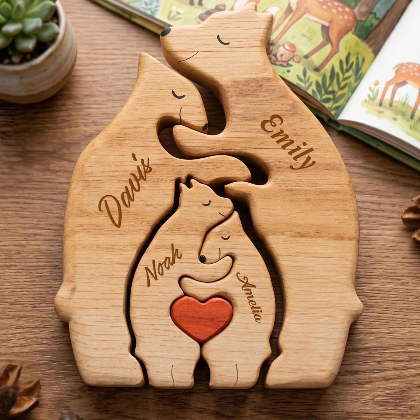 Personalized Wooden Bear Family Puzzle