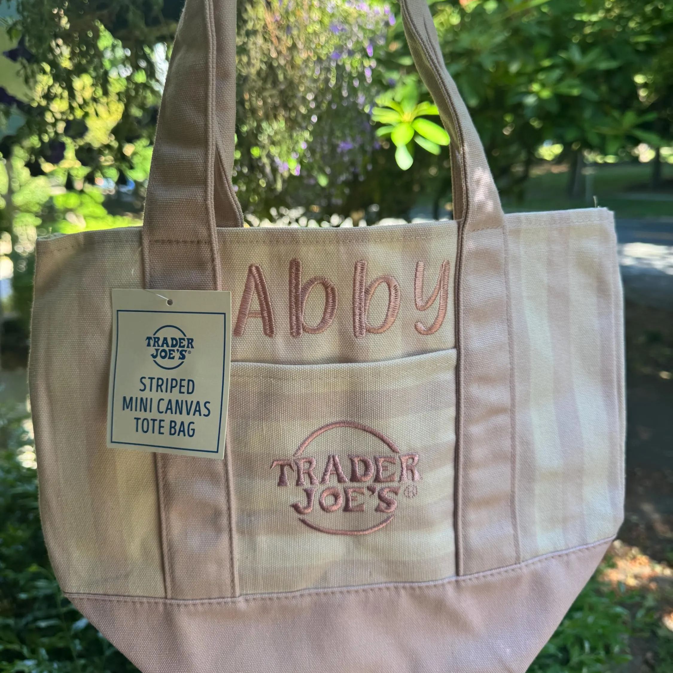 CUSTOM Embroidered Mini Striped Trader Joe's Tote Bag