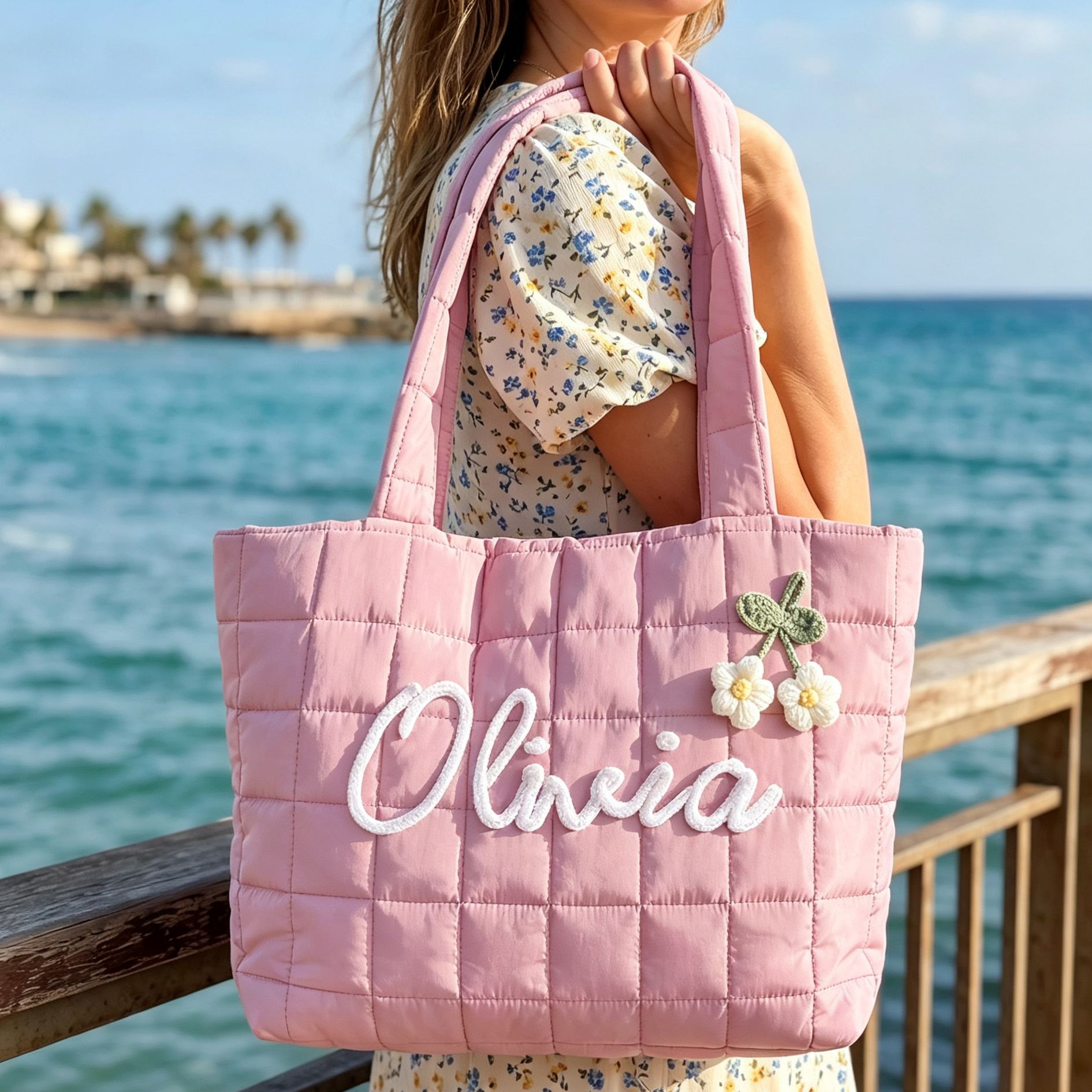 Personalized Nylon Tote Bag, Custom Name Shoulder