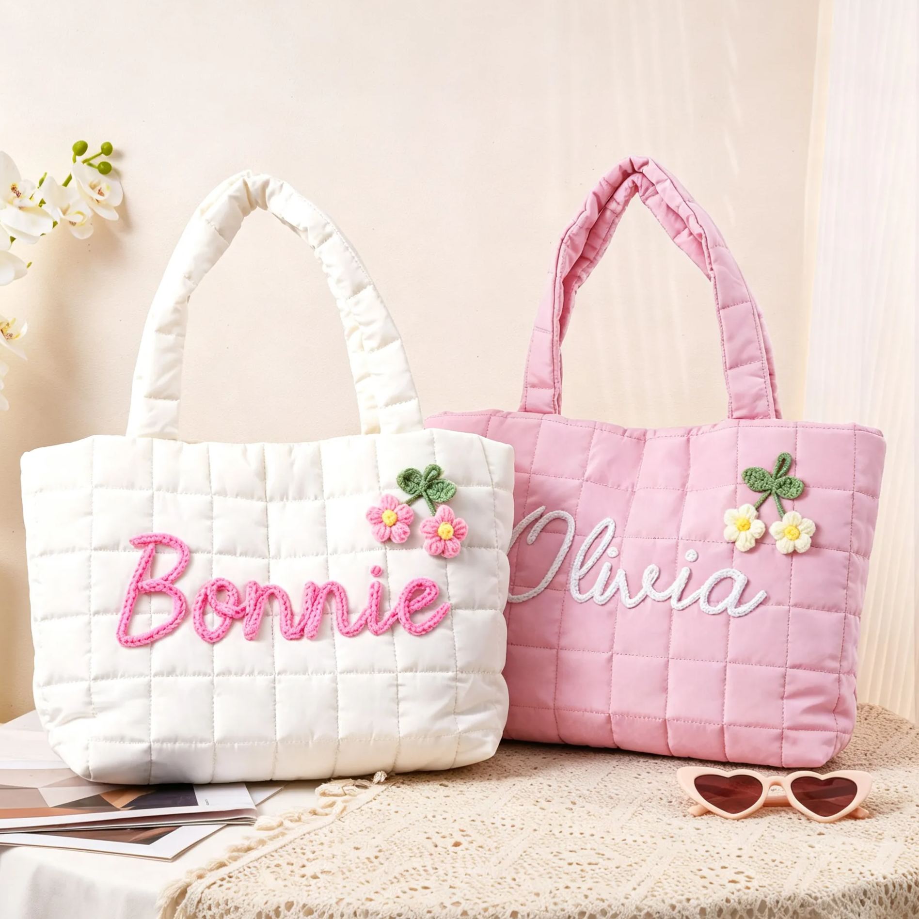 Personalized Nylon Tote Bag, Custom Name Shoulder