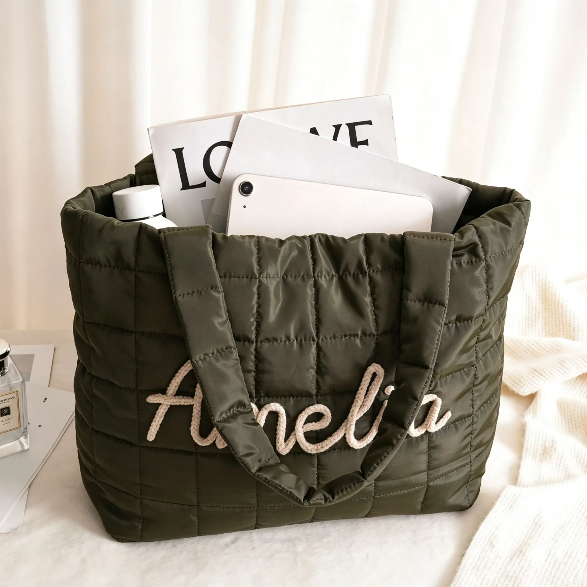 Personalized Nylon Tote Bag, Custom Name Shoulder