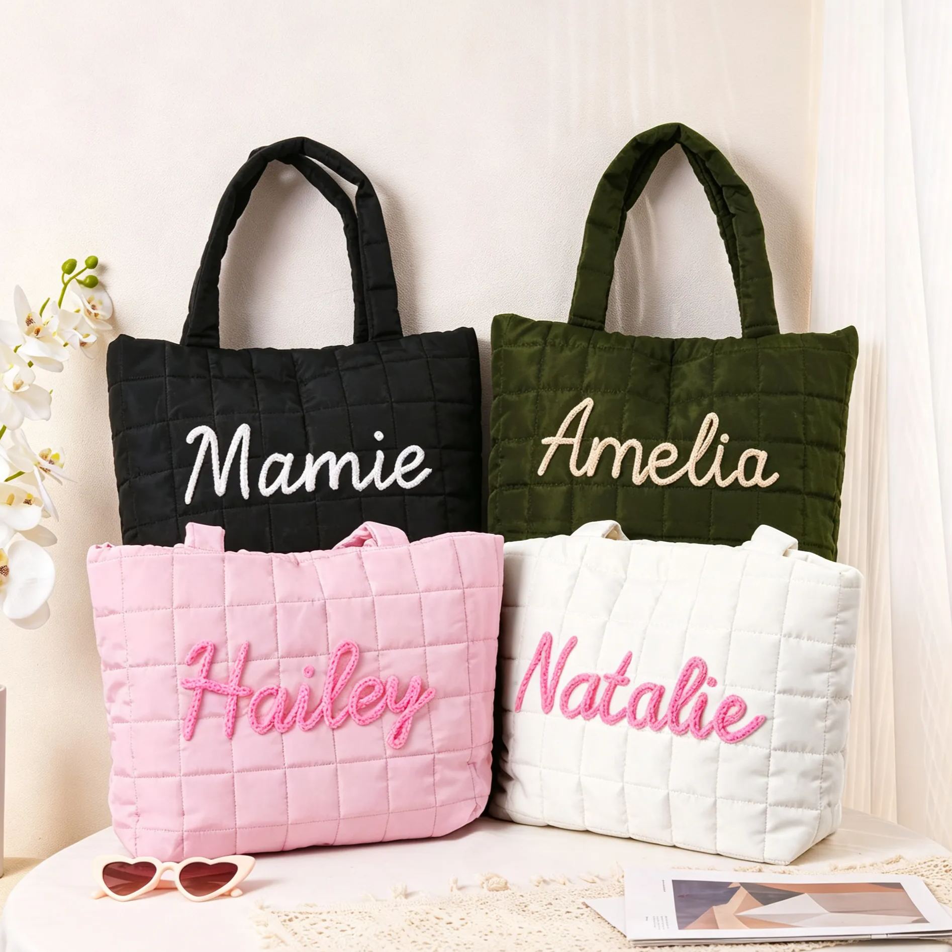 Personalized Nylon Tote Bag, Custom Name Shoulder