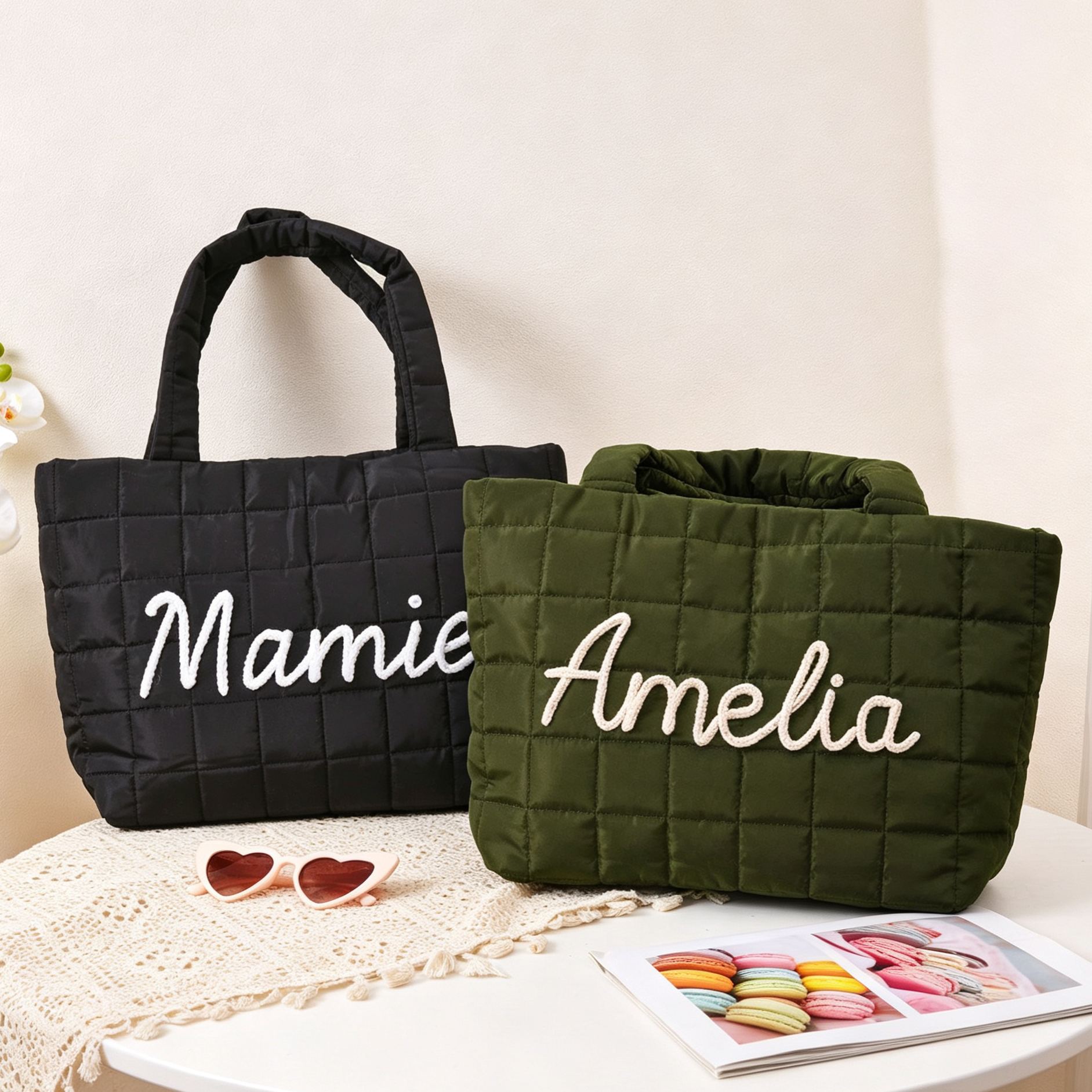 Personalized Nylon Tote Bag, Custom Name Shoulder