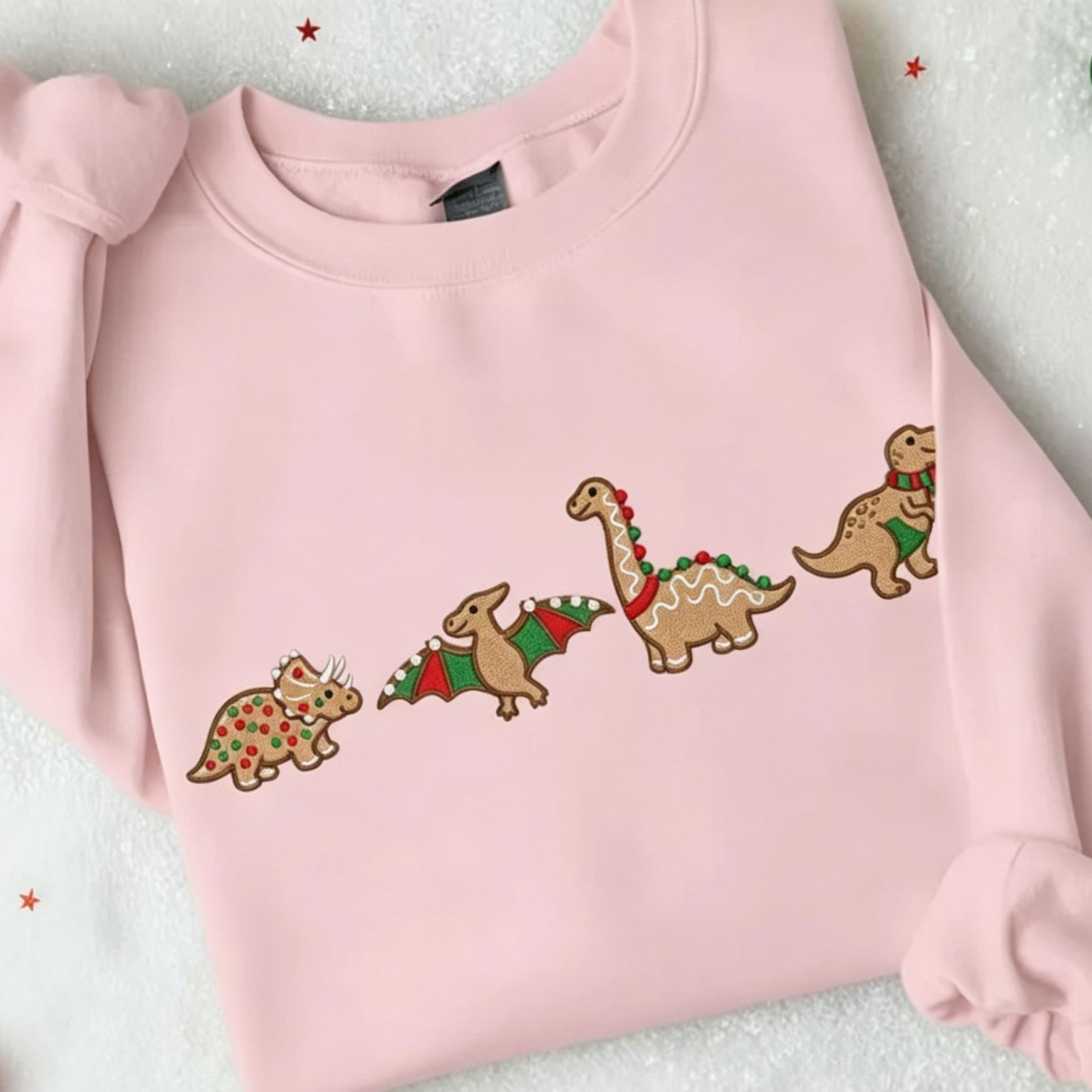 Embroidered Gingerbread Dinosaur Christmas Crewneck
