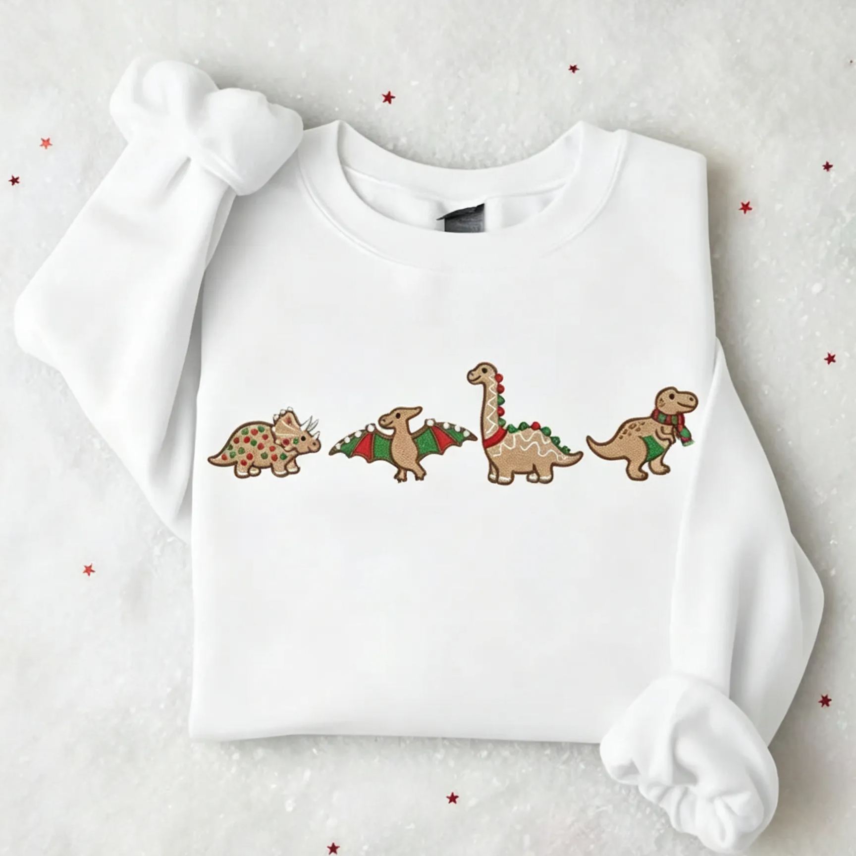 Embroidered Gingerbread Dinosaur Christmas Crewneck