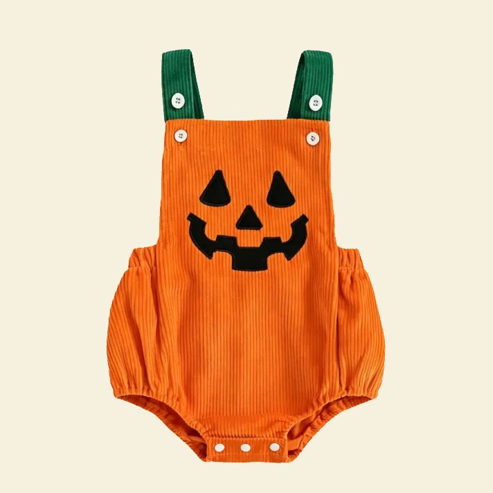 Infant Corduroy Pumpkin Halloween Romper  Jack‑o‑Lantern Baby Fall Costume Onesie