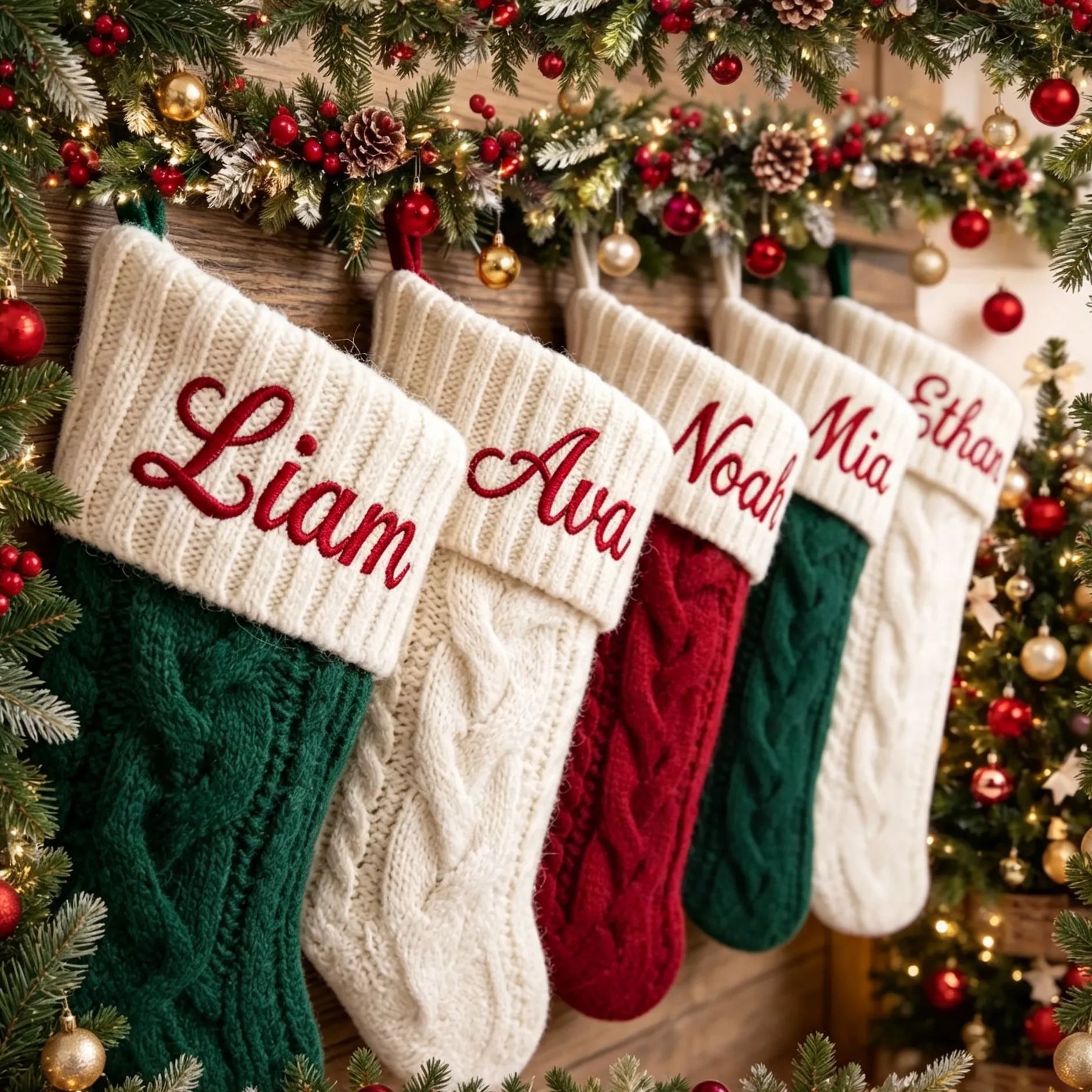 2026 Personalized Christmas Stockings, Xmas Embriodered Family Name Knit Holiday Stockings Gift