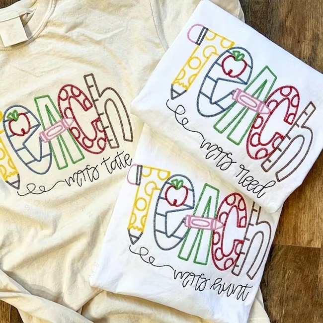 Personalized Teacher Embroidered T‑Shirt, Custom Name Teach Tee