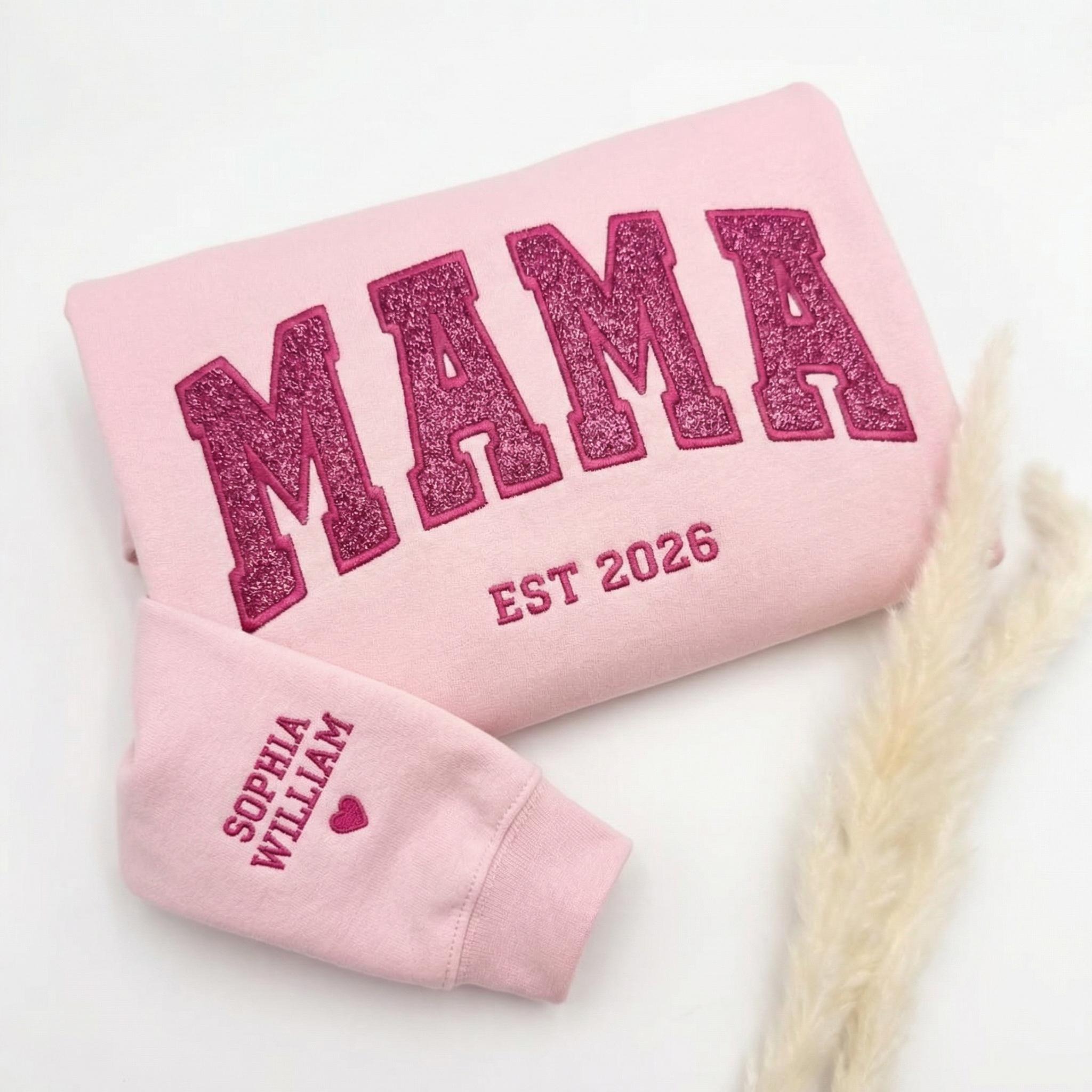 Custom Embroidered Mama Hoodie with Kids Names on Sleeve