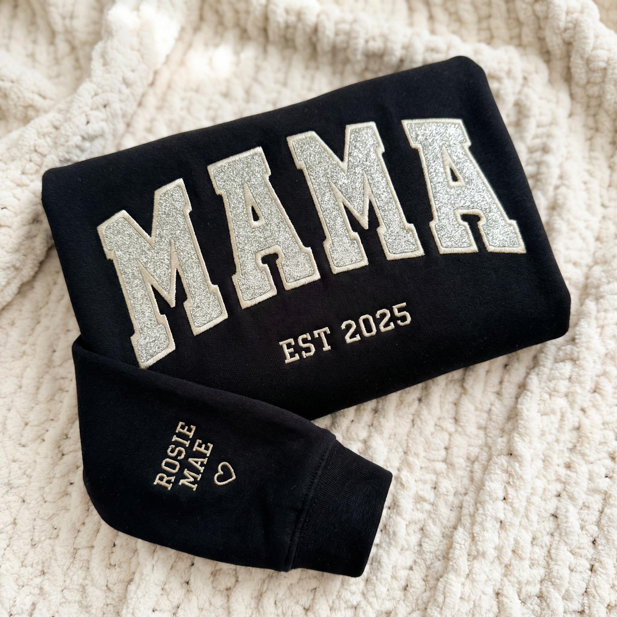 Custom Embroidered Mama Hoodie with Kids Names on Sleeve
