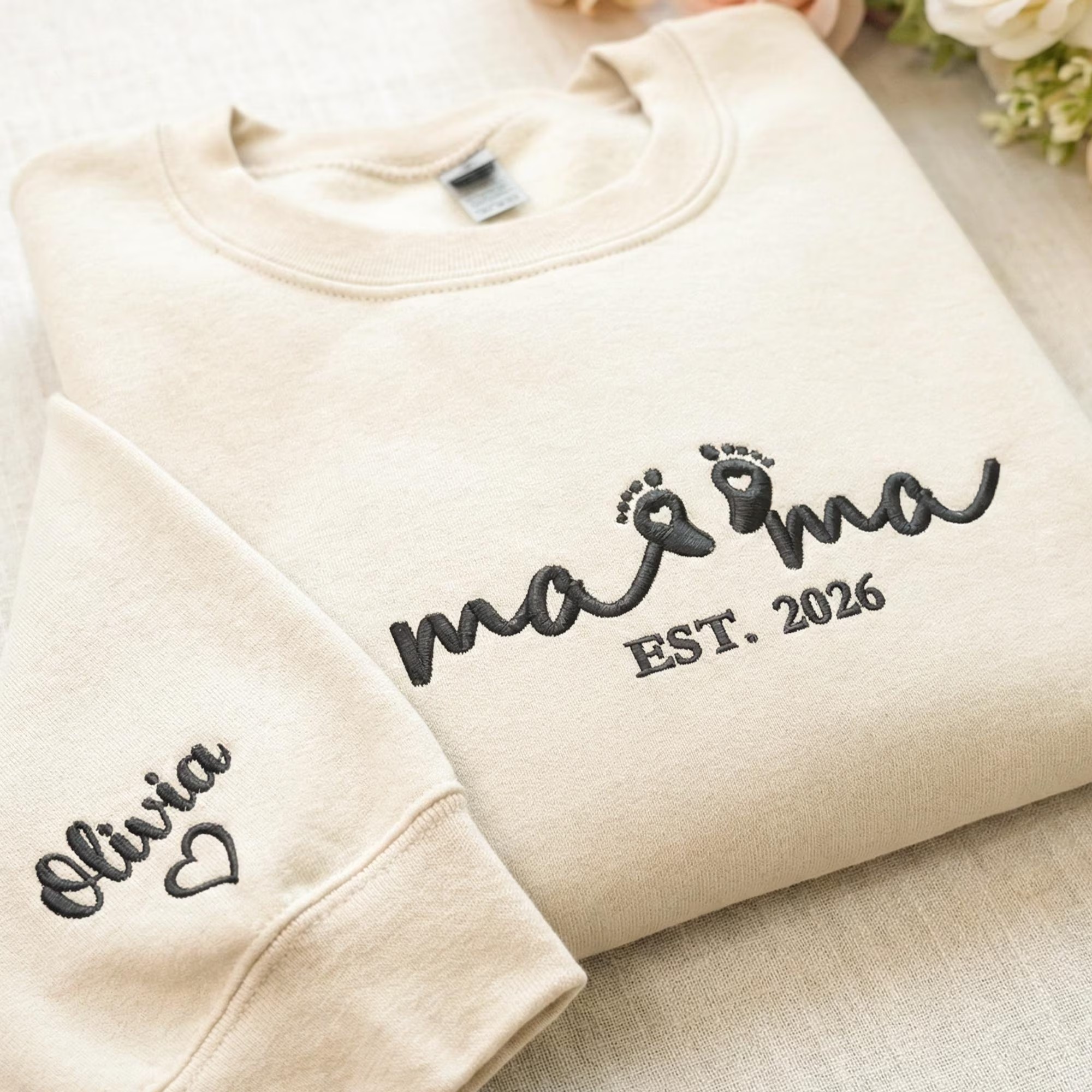 Custom Embroidered Mama Sweatshirt with Names