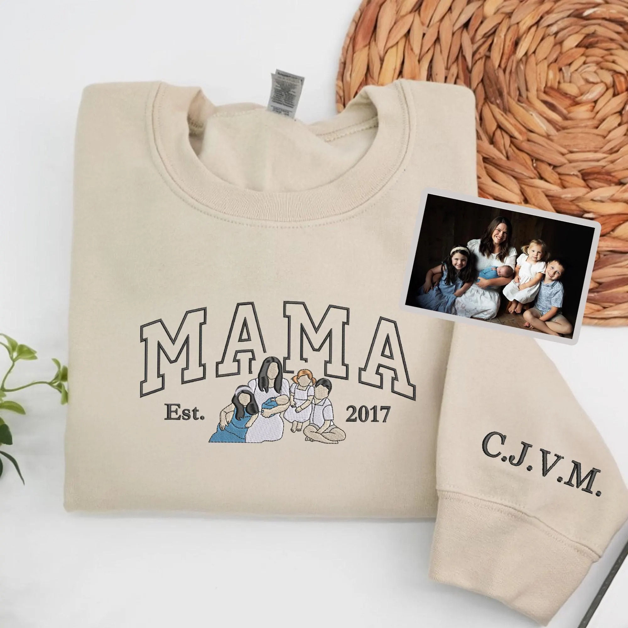 Custom Embroidered Mother Day Sweatshirt with Mama Portrait